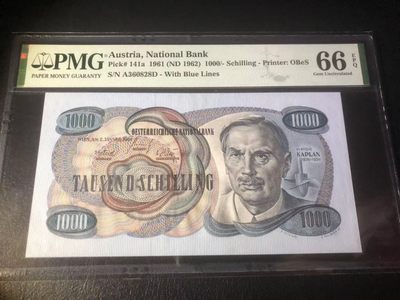 【Blue Auction】✨世界纸币精拍第211期——欧罗巴盛宴【精】 - 【无47】奥地利 1961年1000先令 卡普兰 PMG66EPQ 少见品种