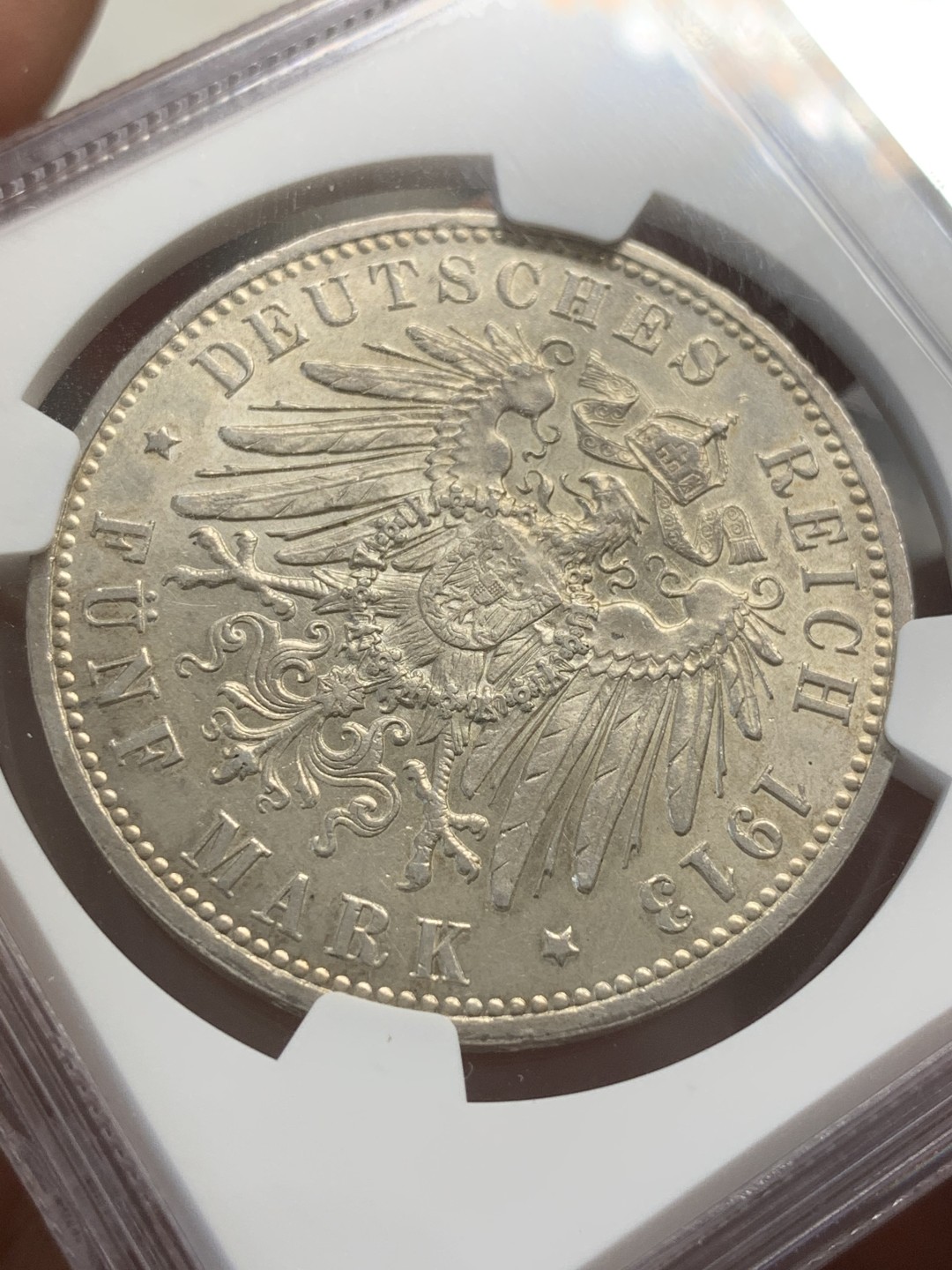 《竞宝斋》第82场-本周日，周一，周四3场拍卖（全场不限金额包邮） NGC AU-55 德国 普鲁士 威廉二世 1913年 一战前军装版  军装 5马克银币 状态不错