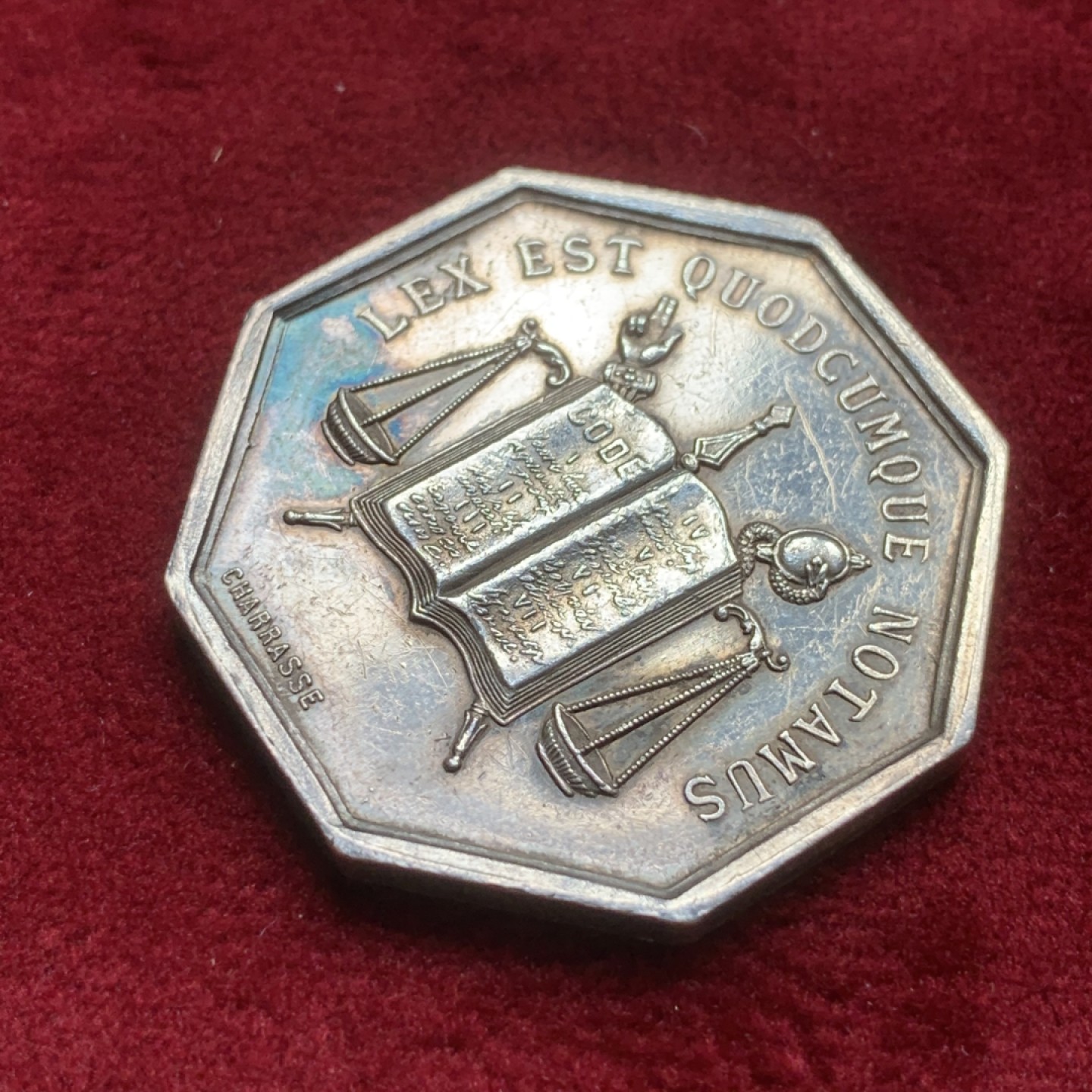 《竞宝斋》第82场-本周日，周一，周四3场拍卖（全场不限金额包邮）  法国 19世纪 里昂公证人 JETON银质八角  稀少