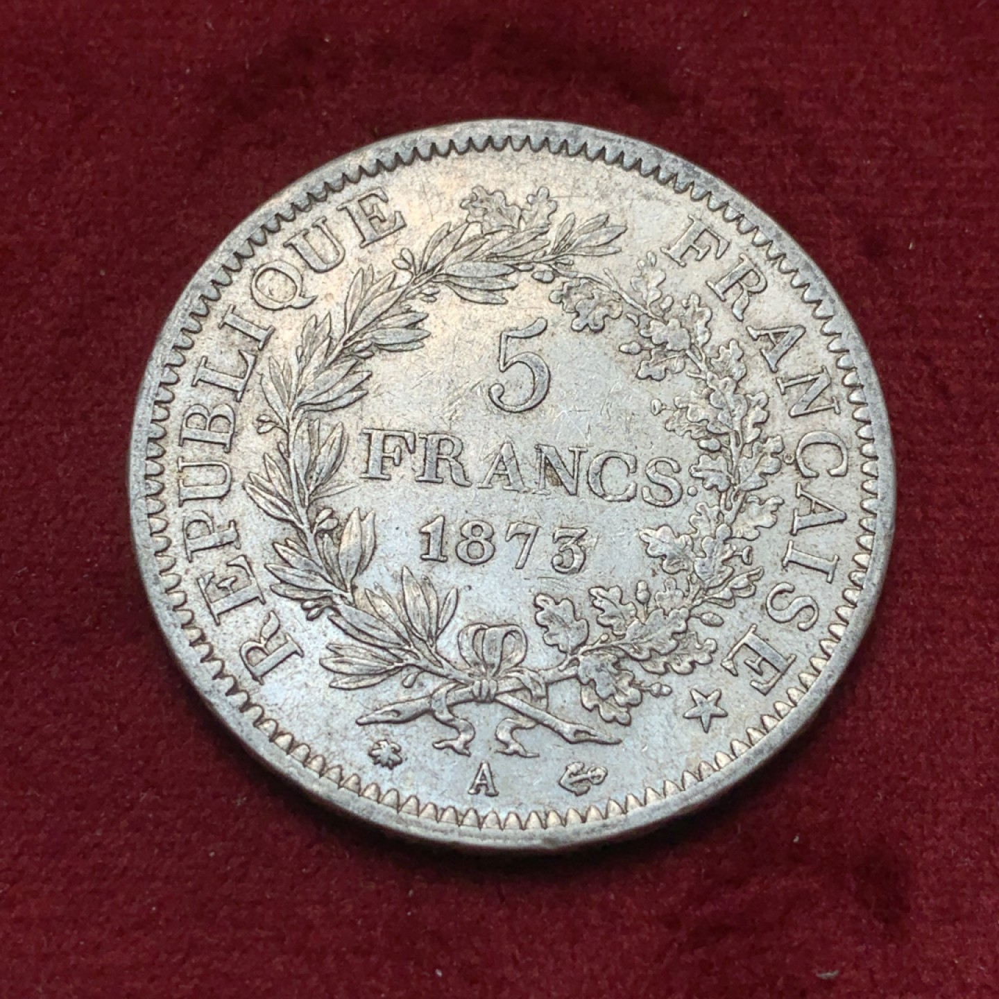 《竞宝斋》第82场-本周日，周一，周四3场拍卖（全场不限金额包邮） 法国 1873-A年大力神 5法郎 大银币 老包浆 非常舒服