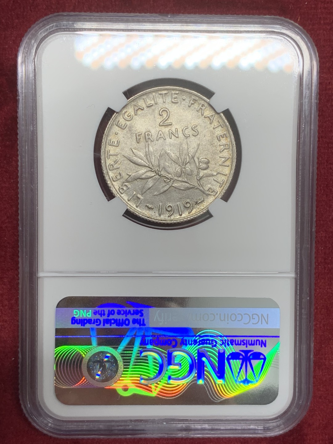 《竞宝斋》第82场-本周日，周一，周四3场拍卖（全场不限金额包邮） NGC-MS62 法国1919年 播种女神 2法郎银币 非常漂亮