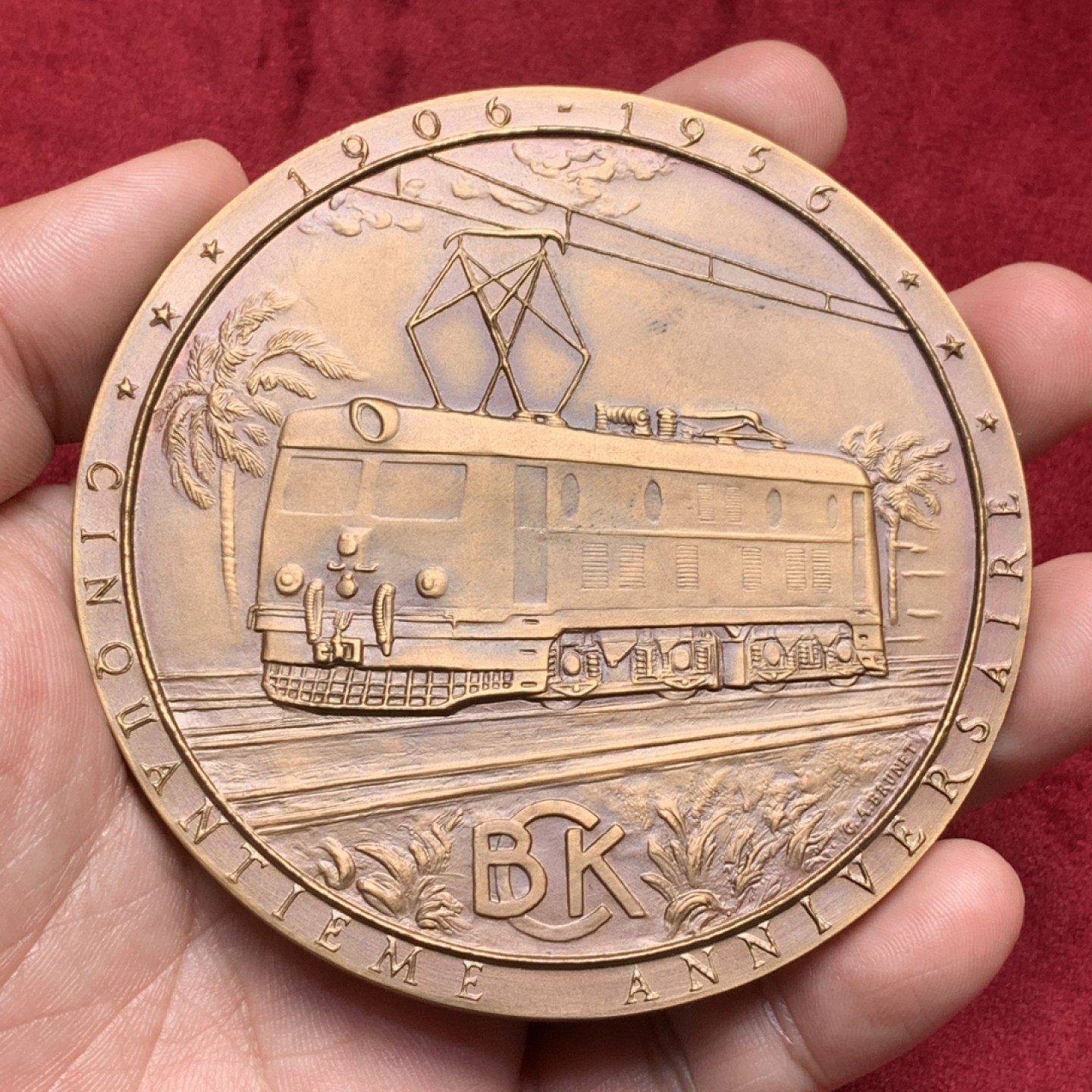 《竞宝斋》第82场-本周日，周一，周四3场拍卖（全场不限金额包邮） 比属刚果 1956年刚果至加丹加铁路50周年发行 大铜章 87mm 非洲的章都很稀少