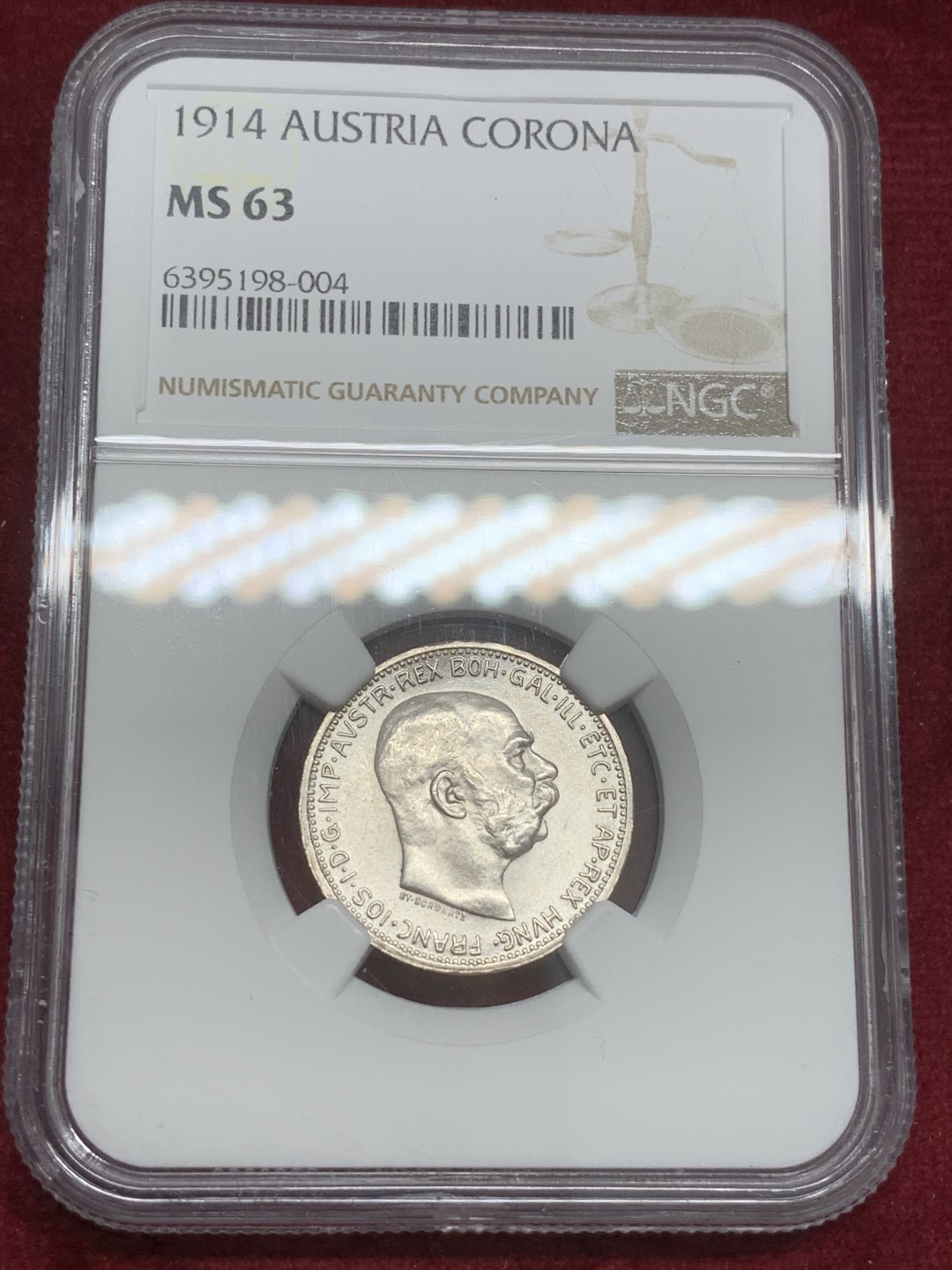 《竞宝斋》第82场-本周日，周一，周四3场拍卖（全场不限金额包邮） NGC-MS63 奥地利1914年 佛兰茨一世 1克朗银币 顶级原光好品