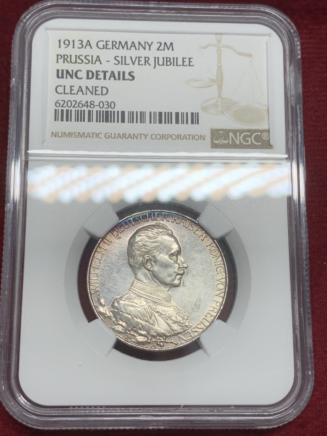 《竞宝斋》第82场-本周日，周一，周四3场拍卖（全场不限金额包邮） NGC UNC 德国 普鲁士 1913年 威廉二世 戎装 2马克 银币