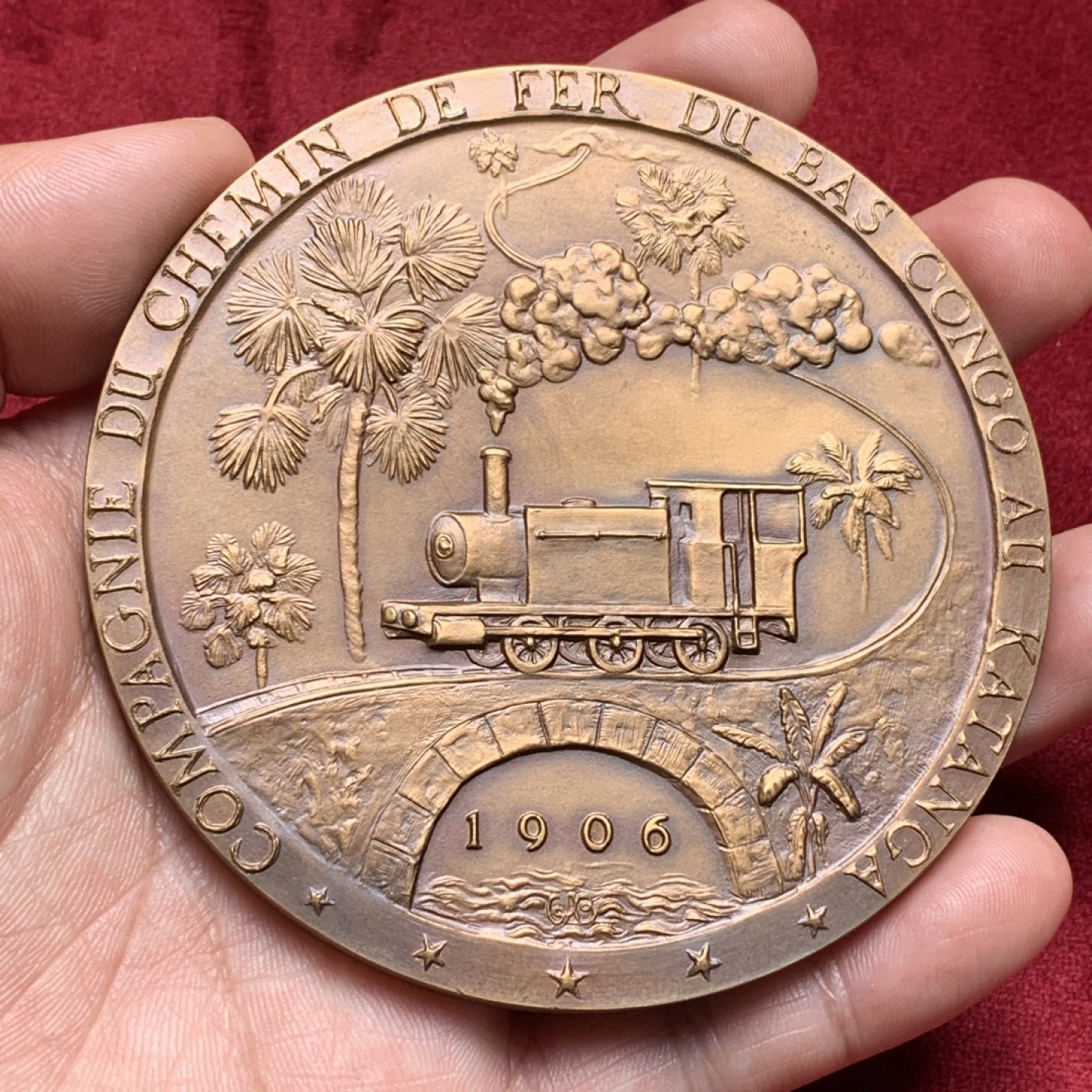 《竞宝斋》第82场-本周日，周一，周四3场拍卖（全场不限金额包邮） 比属刚果 1956年刚果至加丹加铁路50周年发行 大铜章 87mm 非洲的章都很稀少