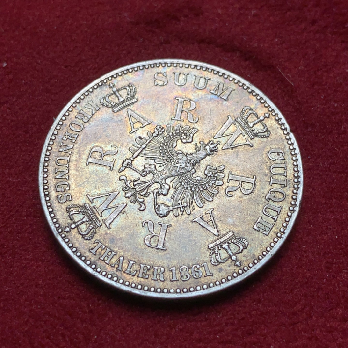 《竞宝斋》第82场-本周日，周一，周四3场拍卖（全场不限金额包邮） 德国普鲁士 威廉一世登基 1861年 1泰勒 银币 老包浆