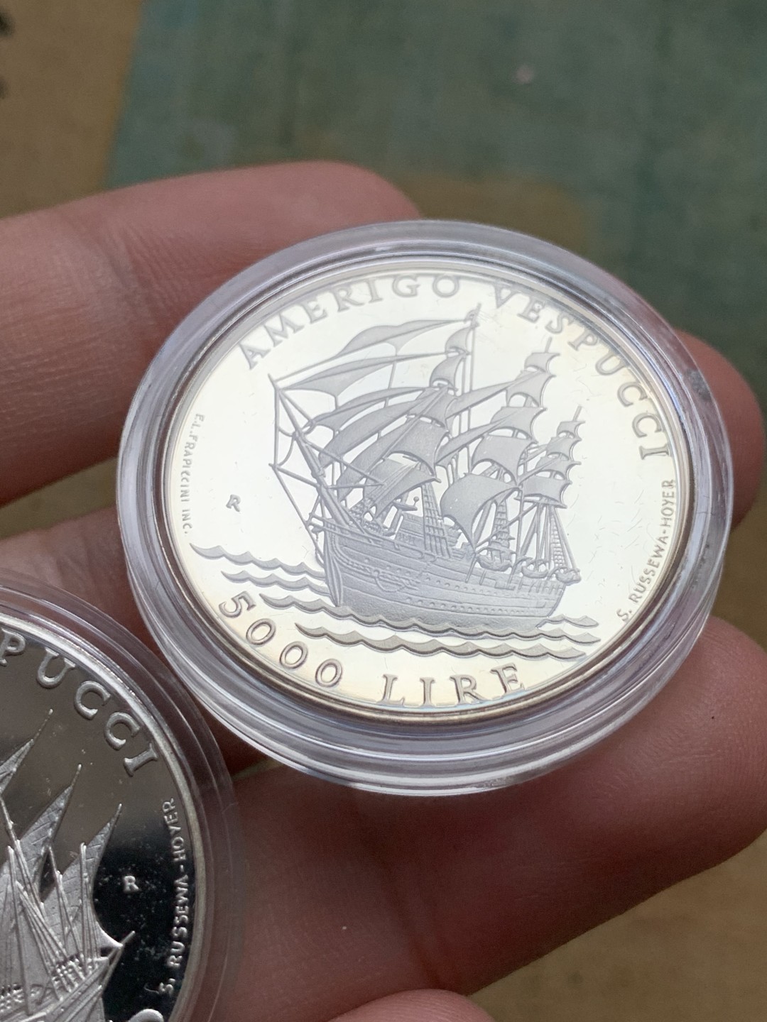 《竞宝斋》第82场-本周日，周一，周四3场拍卖（全场不限金额包邮） 原盒证书 圣马力诺1995年 大帆船 5000和10000里拉 精制银币PROOF 一对