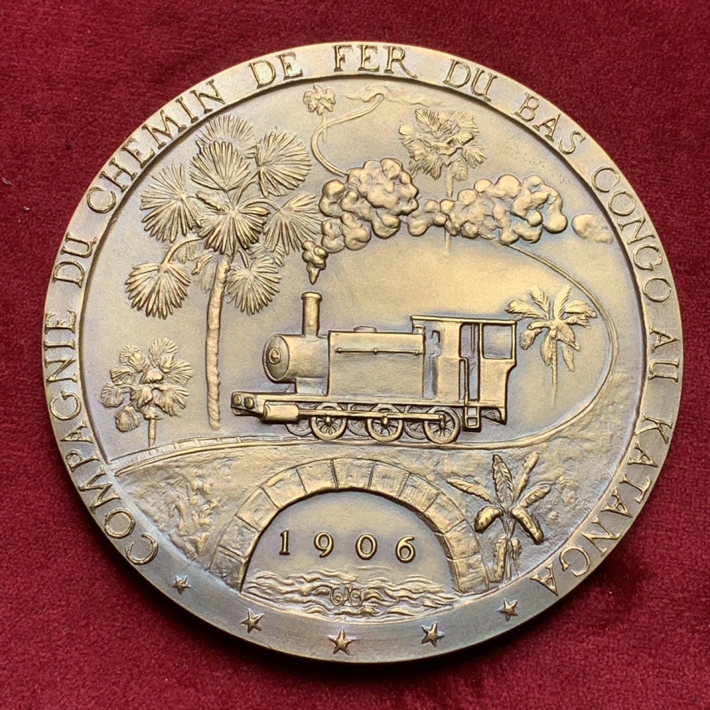 《竞宝斋》第82场-本周日，周一，周四3场拍卖（全场不限金额包邮） 比属刚果 1956年刚果至加丹加铁路50周年发行 大铜章 87mm 非洲的章都很稀少