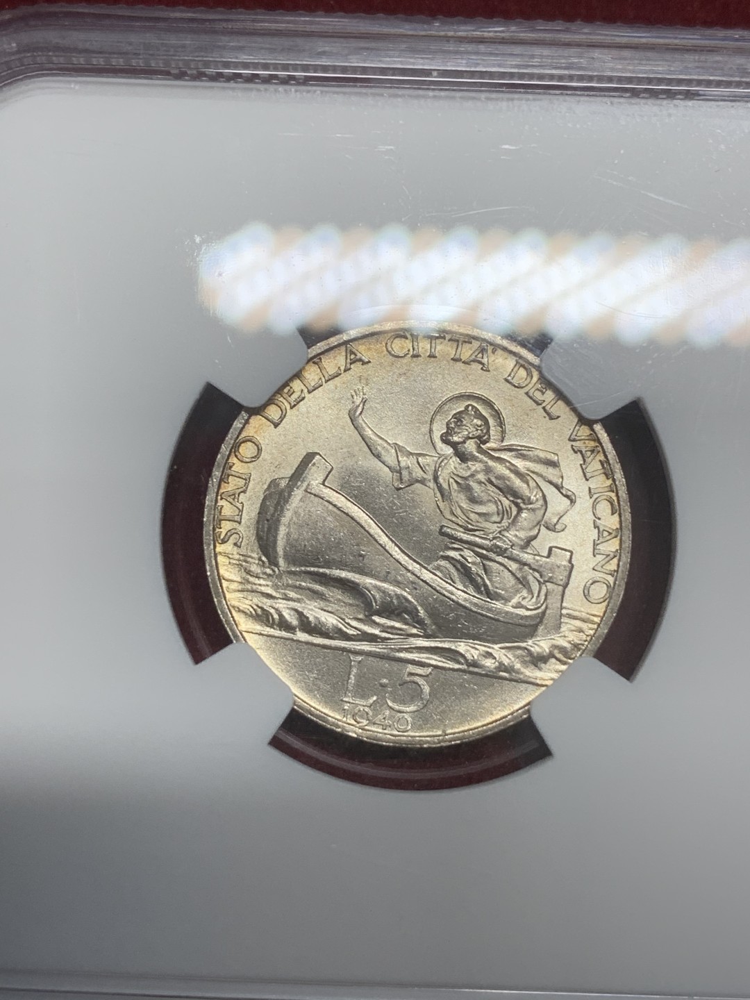 《竞宝斋》第82场-本周日，周一，周四3场拍卖（全场不限金额包邮） NGC-MS64 梵蒂冈 1940年 小船 5里拉银币 顶级原光品