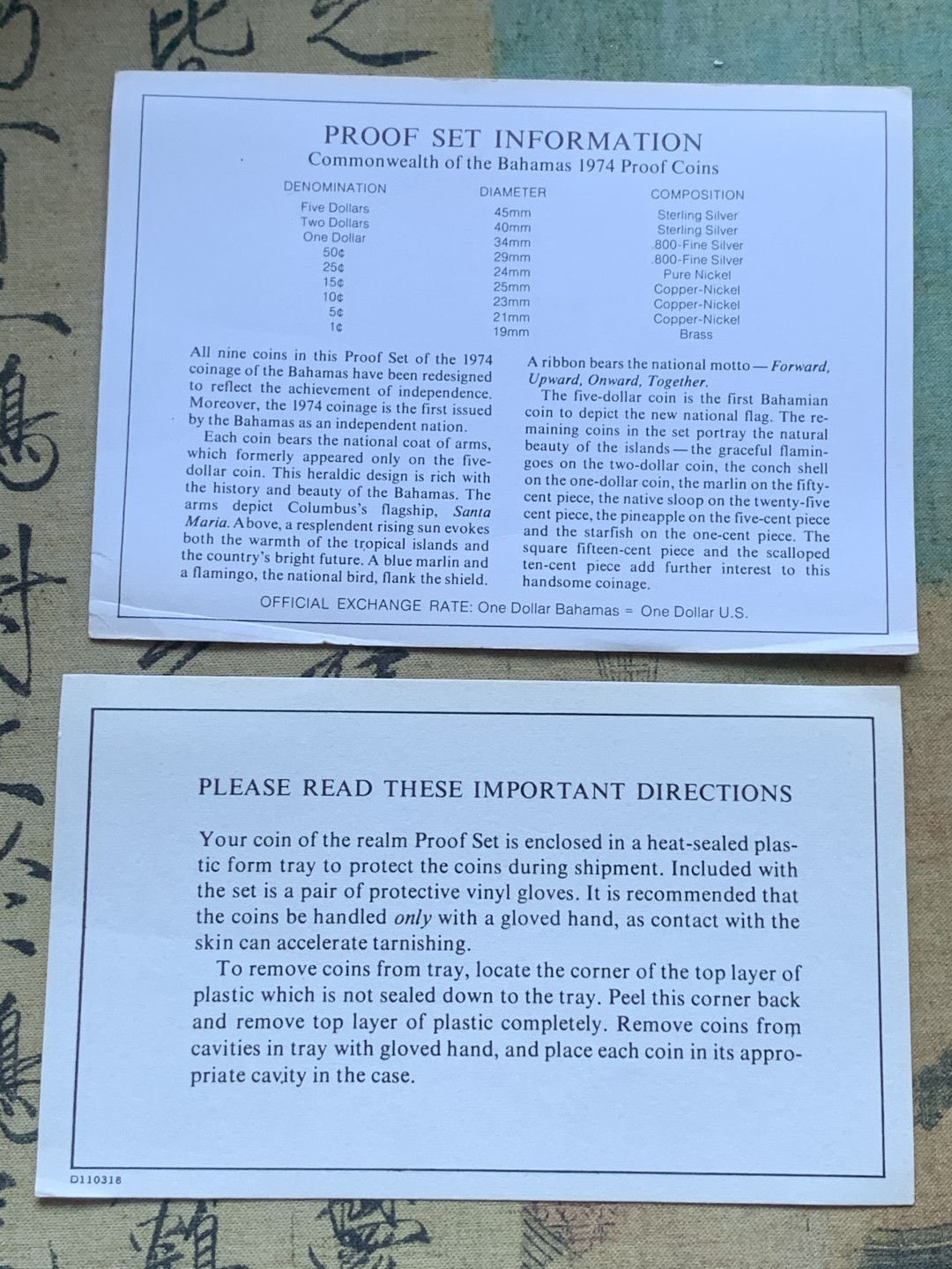 《竞宝斋》第82场-本周日，周一，周四3场拍卖（全场不限金额包邮） 原盒证书巴哈马1974年9枚套精制币 4枚大的是银币 总银子重102克 盒子有点损伤 如图