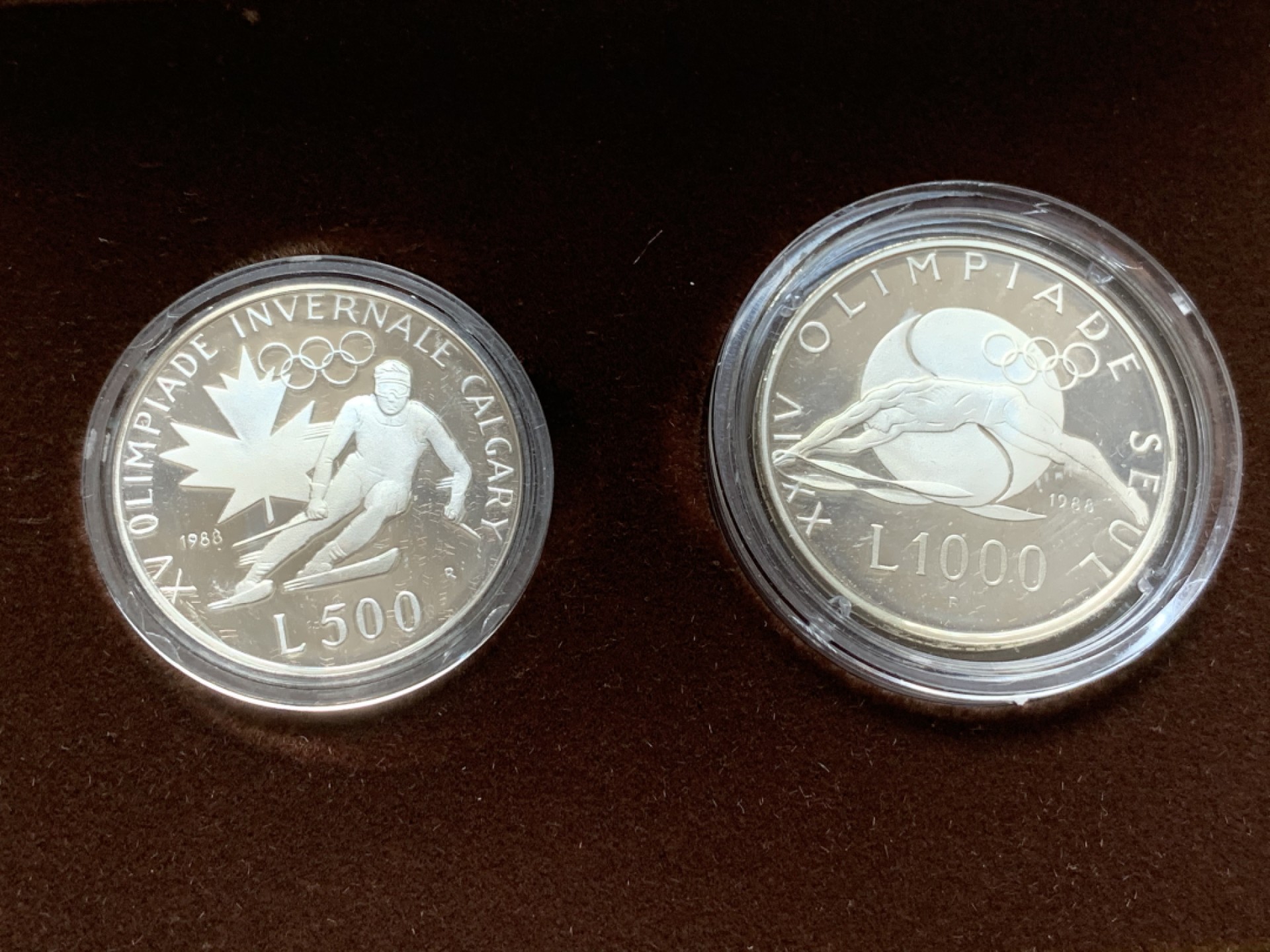 《竞宝斋》第82场-本周日，周一，周四3场拍卖（全场不限金额包邮） 原盒证书 圣马力诺 1988年 冬奥会 500和1000里拉银币一对