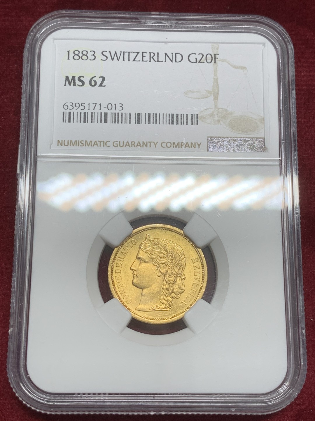 《竞宝斋》第82场-本周日，周一，周四3场拍卖（全场不限金额包邮） NGC-MS62 瑞士1883年 早期女神自由女神头像 20法郎金币 有这个分数已经很难得