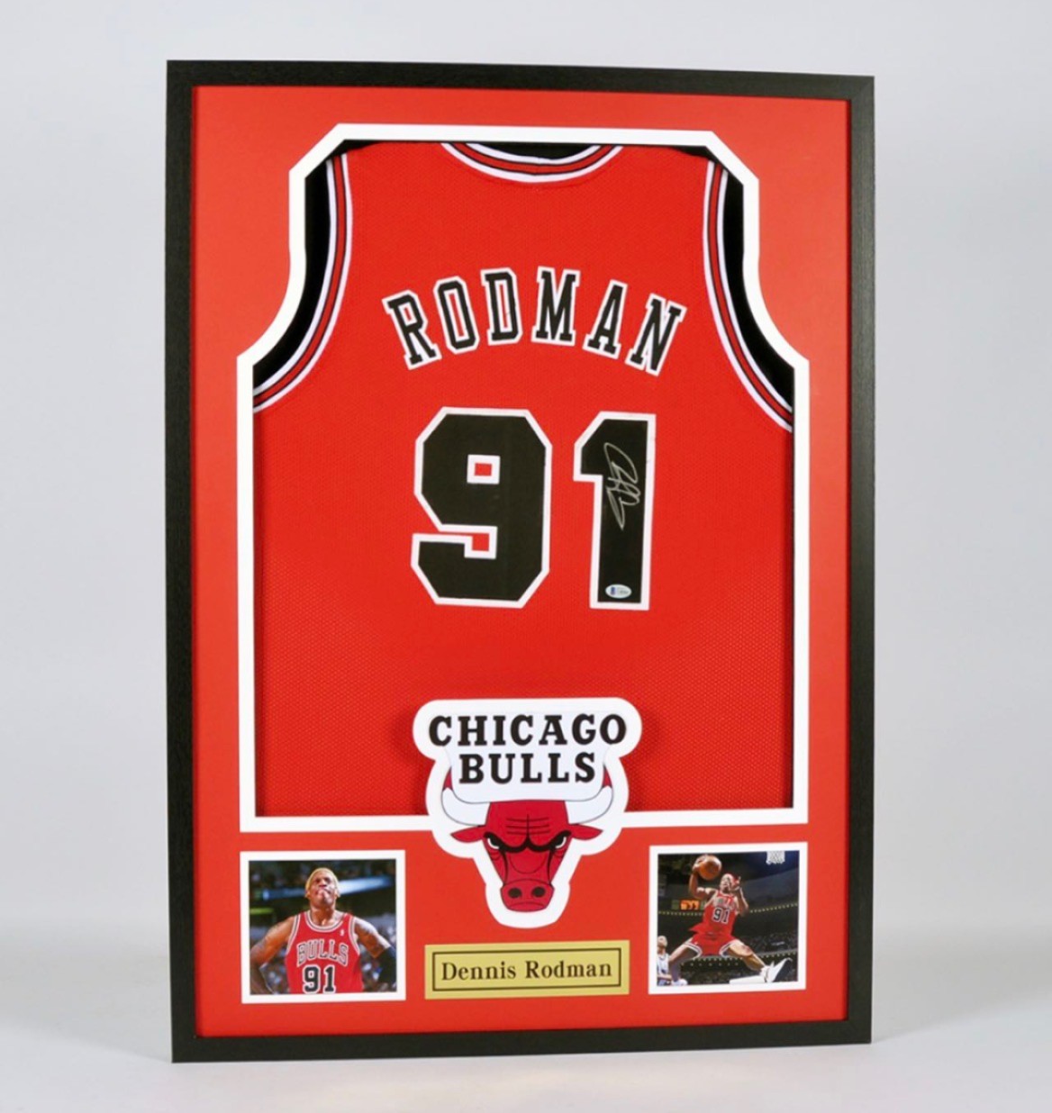 零元拍：丹尼斯 罗德曼签字球衣已做精美裱框BGS/BAS公司亲笔签名鉴定认证标。