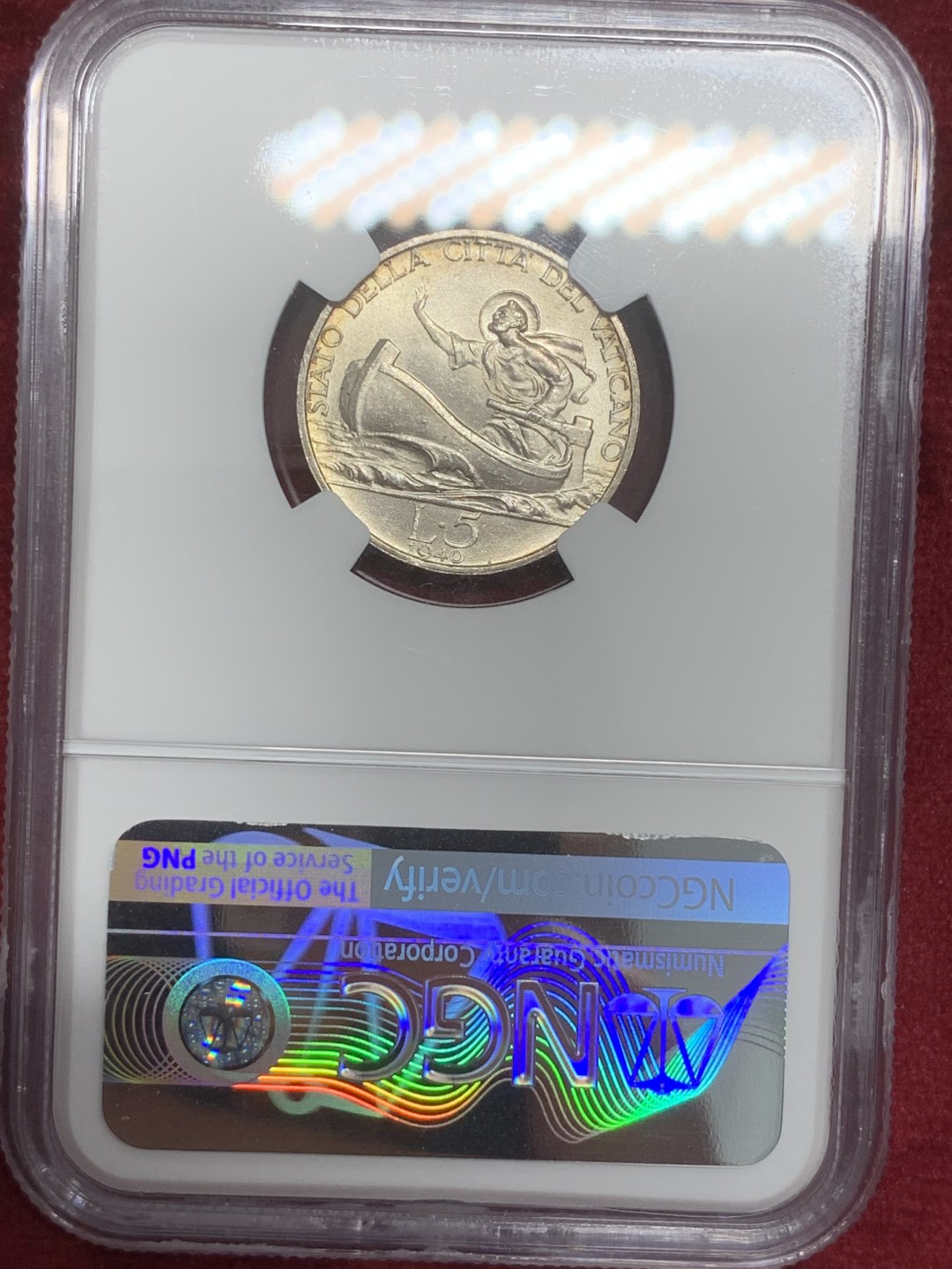 《竞宝斋》第82场-本周日，周一，周四3场拍卖（全场不限金额包邮） NGC-MS64 梵蒂冈 1940年 小船 5里拉银币 顶级原光品