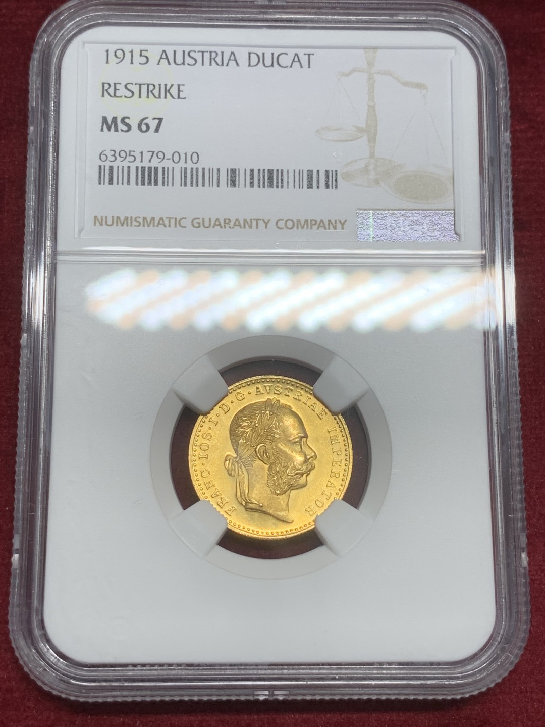 《竞宝斋》第82场-本周日，周一，周四3场拍卖（全场不限金额包邮） NGC-MS67 奥地利 1915年 佛朗茨约瑟夫一世 杜卡特金币 非常漂亮