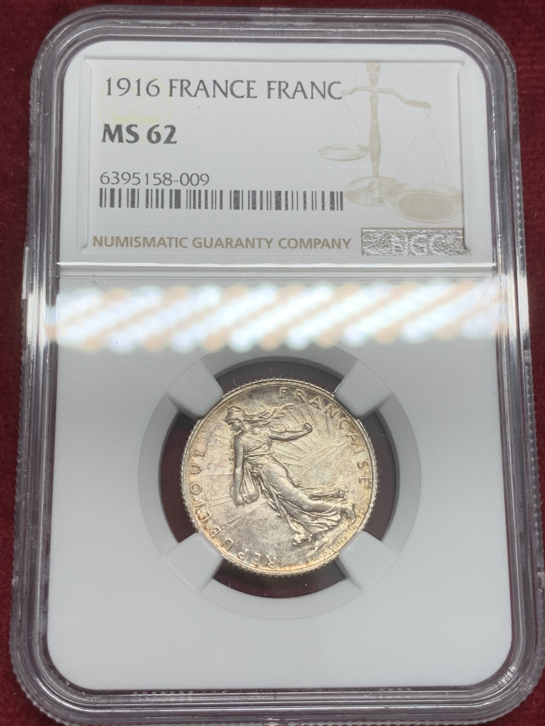 《竞宝斋》第82场-本周日，周一，周四3场拍卖（全场不限金额包邮） NGC-MS62 法国1916年 播种女神 1法郎银币 非常漂亮