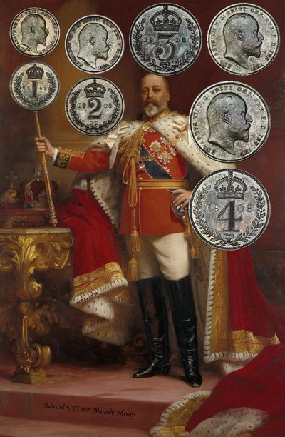 【RO.CL】第十七期 外国硬币 微拍 满3件/满200包邮 - 精品五彩 英国 1908年 爱德华七世 濯足节套币 Maundy Money 1便士—4便士银币 币在绒布盒中百年未动形成极美深五彩包浆 十分耐看 BU品相 PL底板 附老盒 好品裸币难寻 值得收藏 