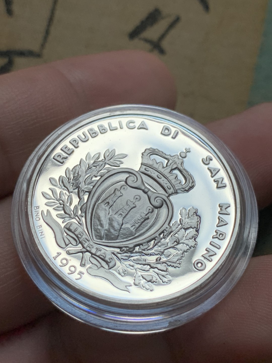 《竞宝斋》第82场-本周日，周一，周四3场拍卖（全场不限金额包邮） 原盒证书 圣马力诺1995年 奥运 1000里拉 精制银币