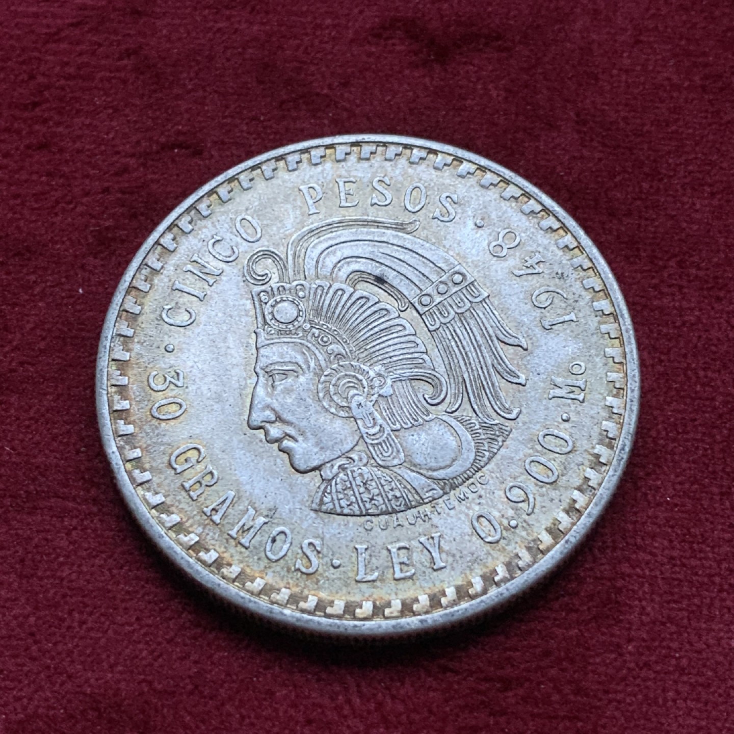 《竞宝斋》第82场-本周日，周一，周四3场拍卖（全场不限金额包邮） 墨西哥 1948年 印第安人头像 5比索 带光大银币 五彩包浆 30克 90%银