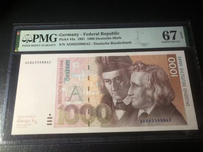 【Blue Auction】✨世界纸币精拍第211期——欧罗巴盛宴【精】 - 德国 1991年1000马克 PMG67EPQ 高分 格林兄弟