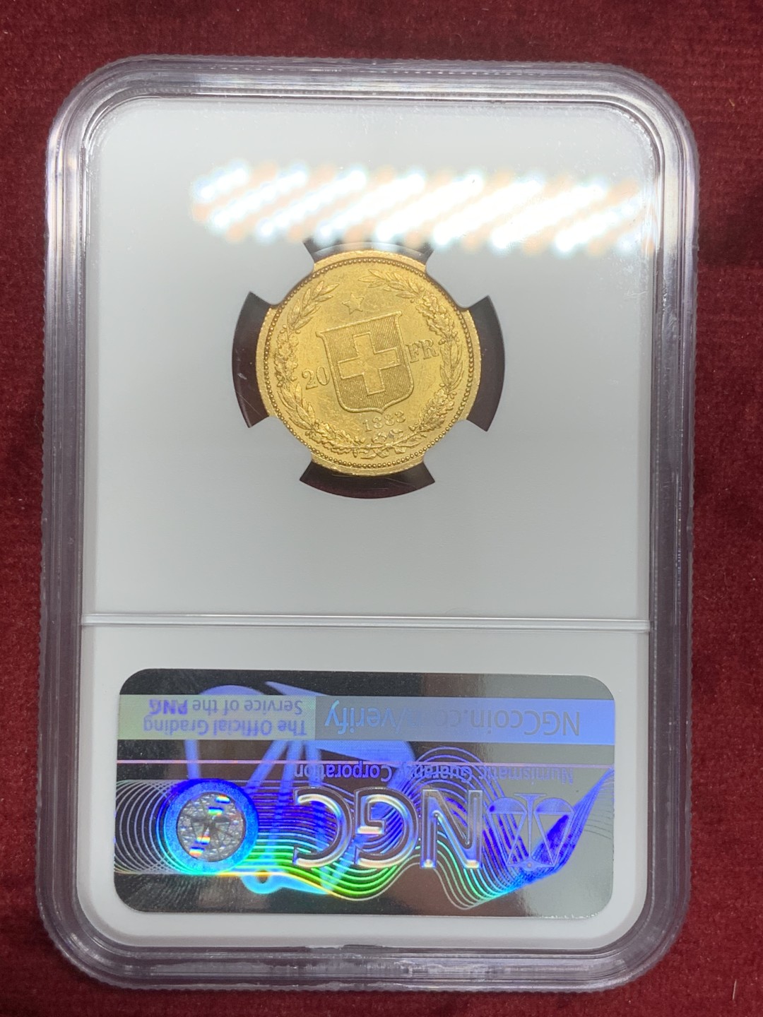 《竞宝斋》第82场-本周日，周一，周四3场拍卖（全场不限金额包邮） NGC-MS62 瑞士1883年 早期女神自由女神头像 20法郎金币 有这个分数已经很难得
