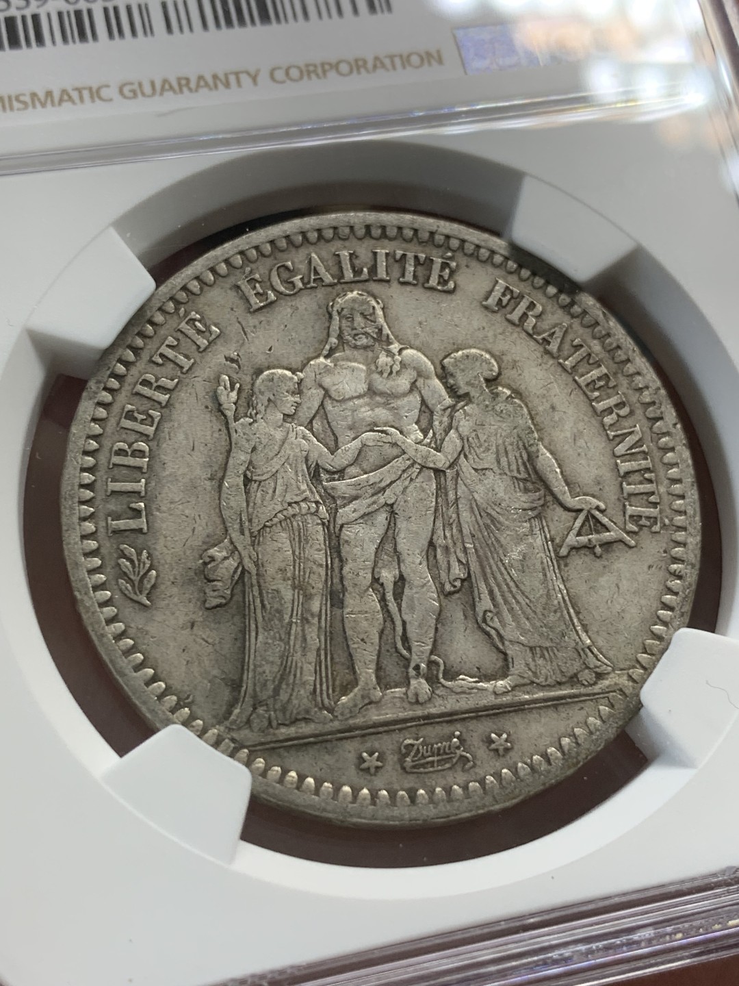 《竞宝斋》第82场-本周日，周一，周四3场拍卖（全场不限金额包邮） NGC-XF45 法国1849-A年 第二共大力神 5法郎大银币 早期版有这个分数已经很不错了