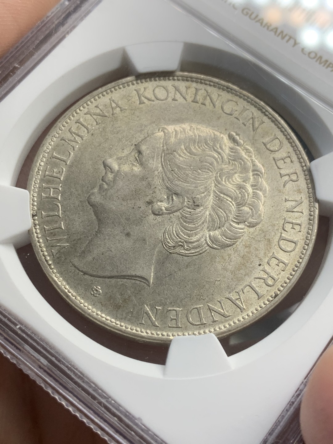 《竞宝斋》第82场-本周日，周一，周四3场拍卖（全场不限金额包邮） NGC-AU58 荷兰1938年 威廉米娜女神 2.5盾大银币 原光好品 低评