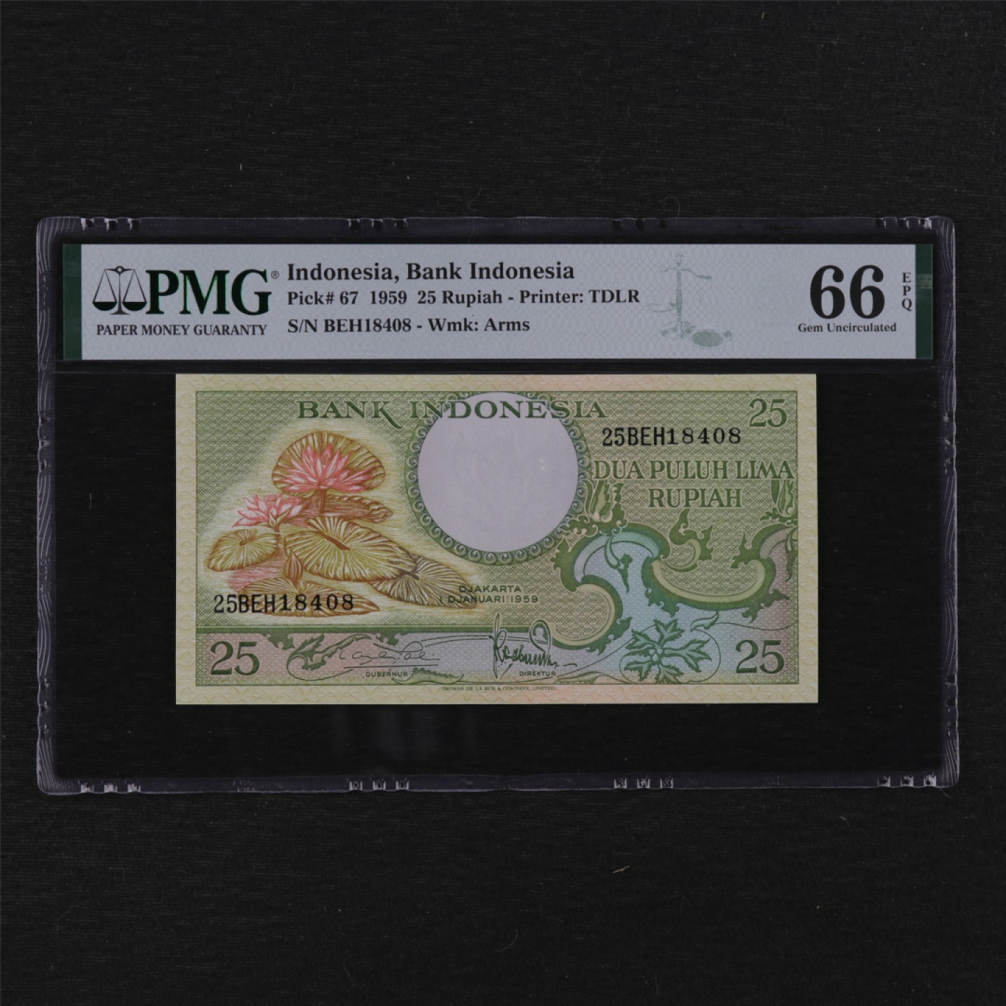 【亘邦集藏】 第123期拍卖 1959年 印尼25卢比 PMG 66EPQ BEH18408