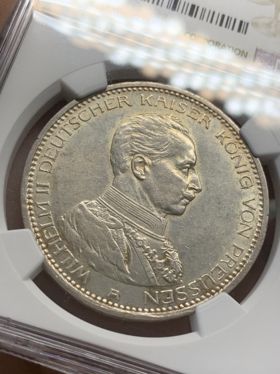 《竞宝斋》第82场-本周日，周一，周四3场拍卖（全场不限金额包邮） NGC AU-55 德国 普鲁士 威廉二世 1913年 一战前军装版  军装 5马克银币 状态不错
