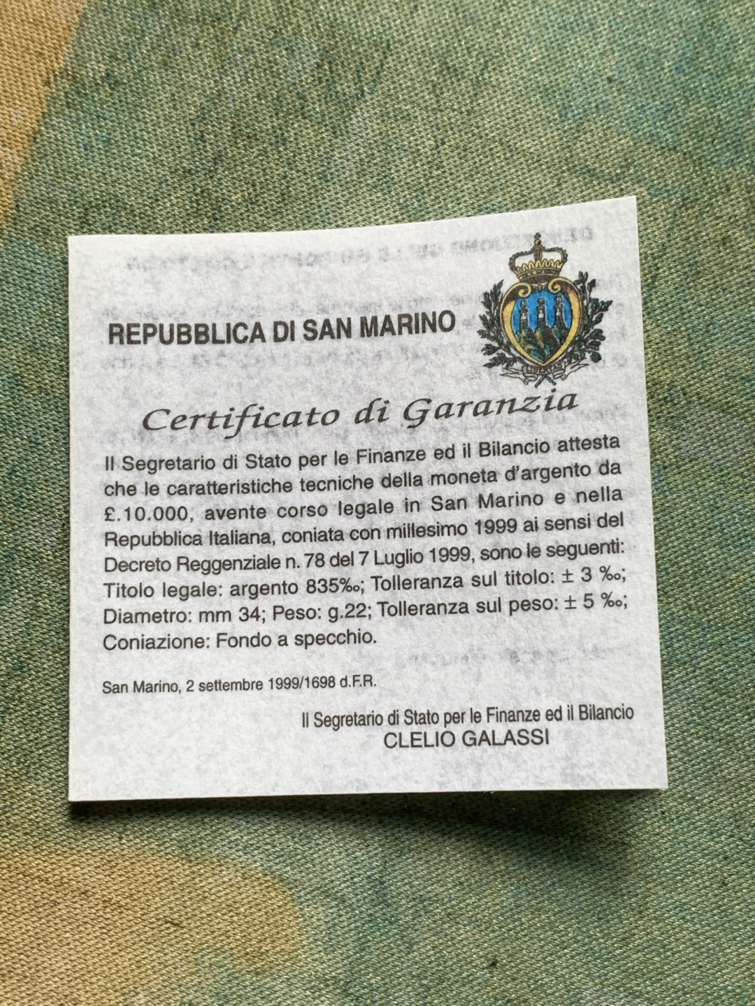 《竞宝斋》第82场-本周日，周一，周四3场拍卖（全场不限金额包邮） 原盒证书 圣马力诺1999年 千禧年纪念 10000里拉 精制大银币PROOF 22克