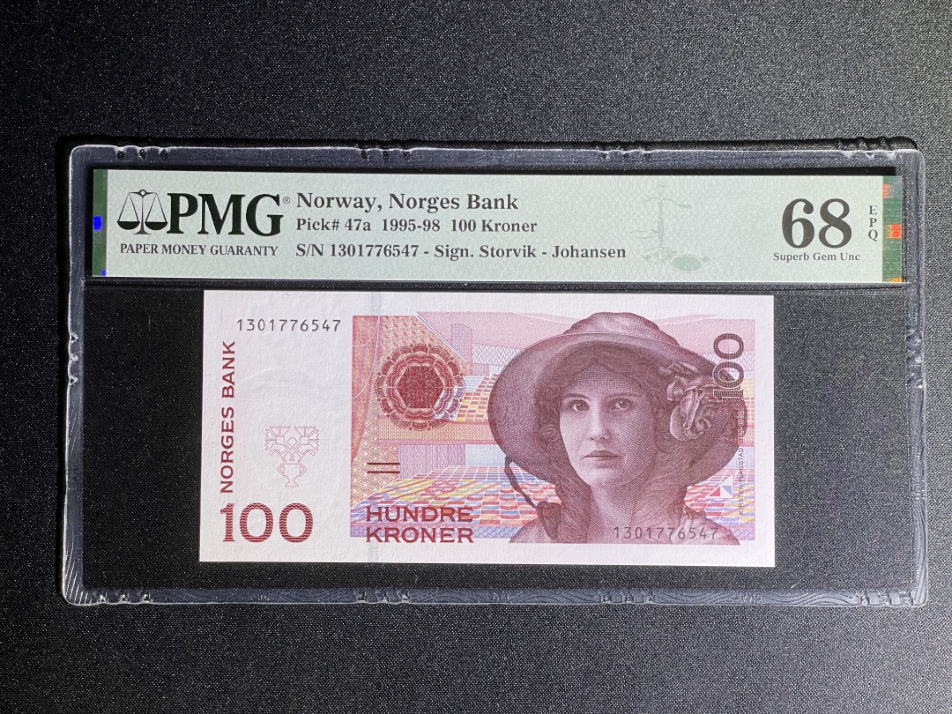 《张总收藏》67期——外币精品 挪威100克朗 PMG68E 1995年初版首发 P-47a