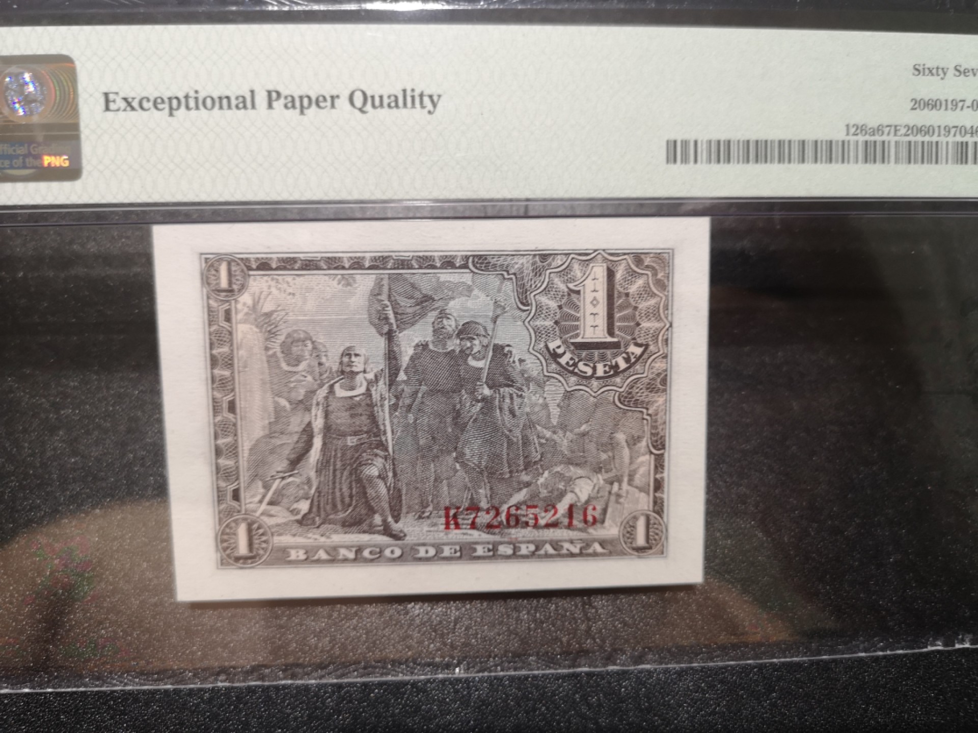 《外钞收藏家》第一百九十四期 1943年西班牙1比塞塔 PMG67