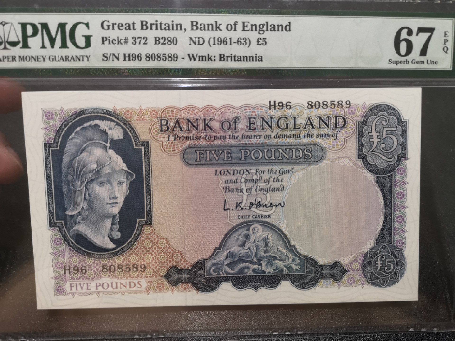 《外钞收藏家》第一百九十四期 1961-63年英国B序列5镑 PMG67 无47