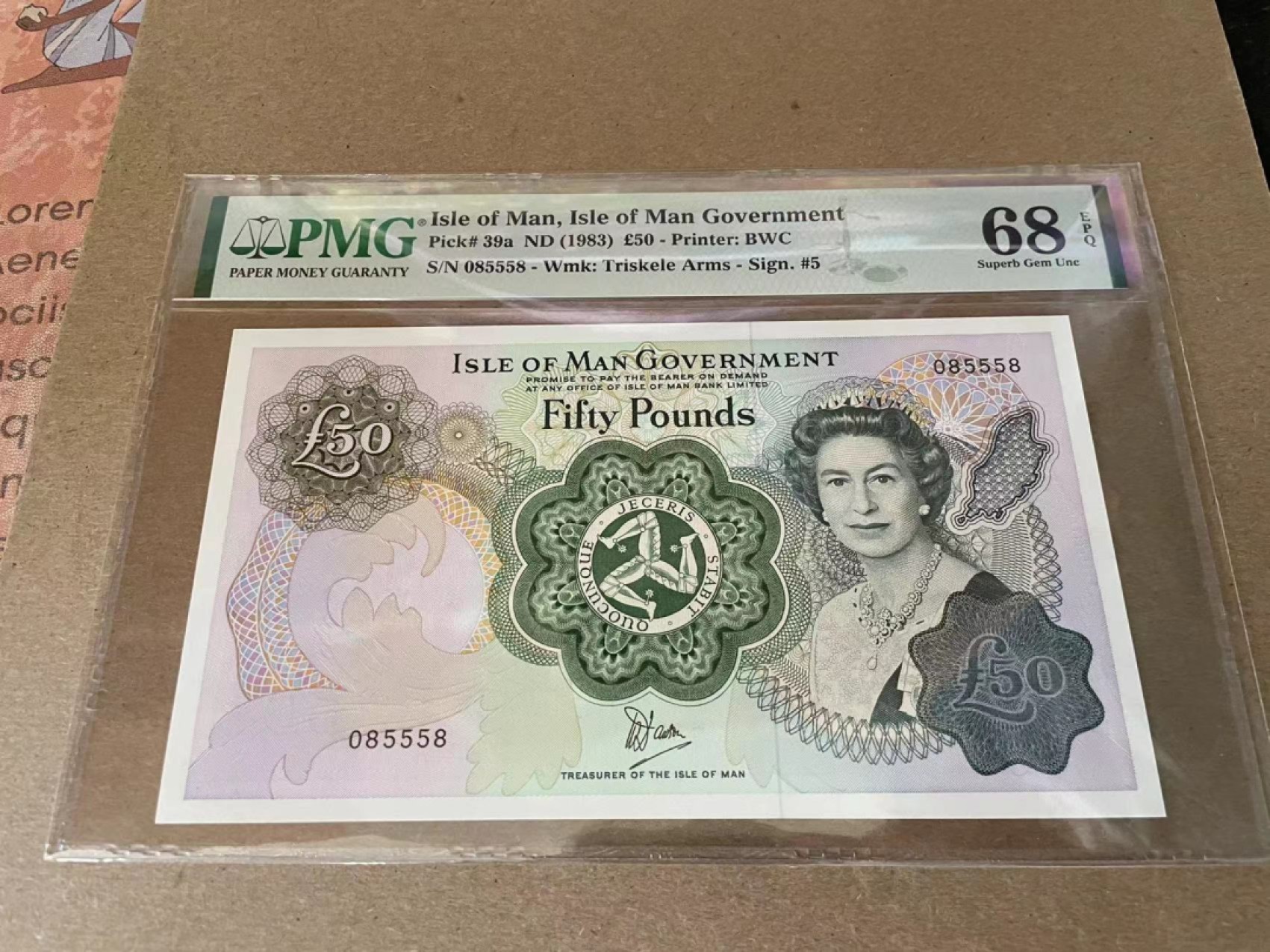 【Blue Auction】✨世界纸币精拍第212期  【靓号085558】马恩岛 1983年50镑 PMG68EPQ 高分女王