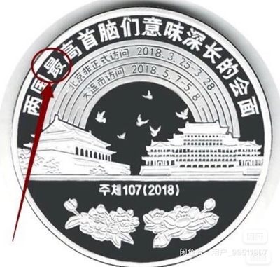 2018年错字银币铜币，“两国首脑会晤”纪念币：包含银币、黄铜币，一套2枚精制币。
