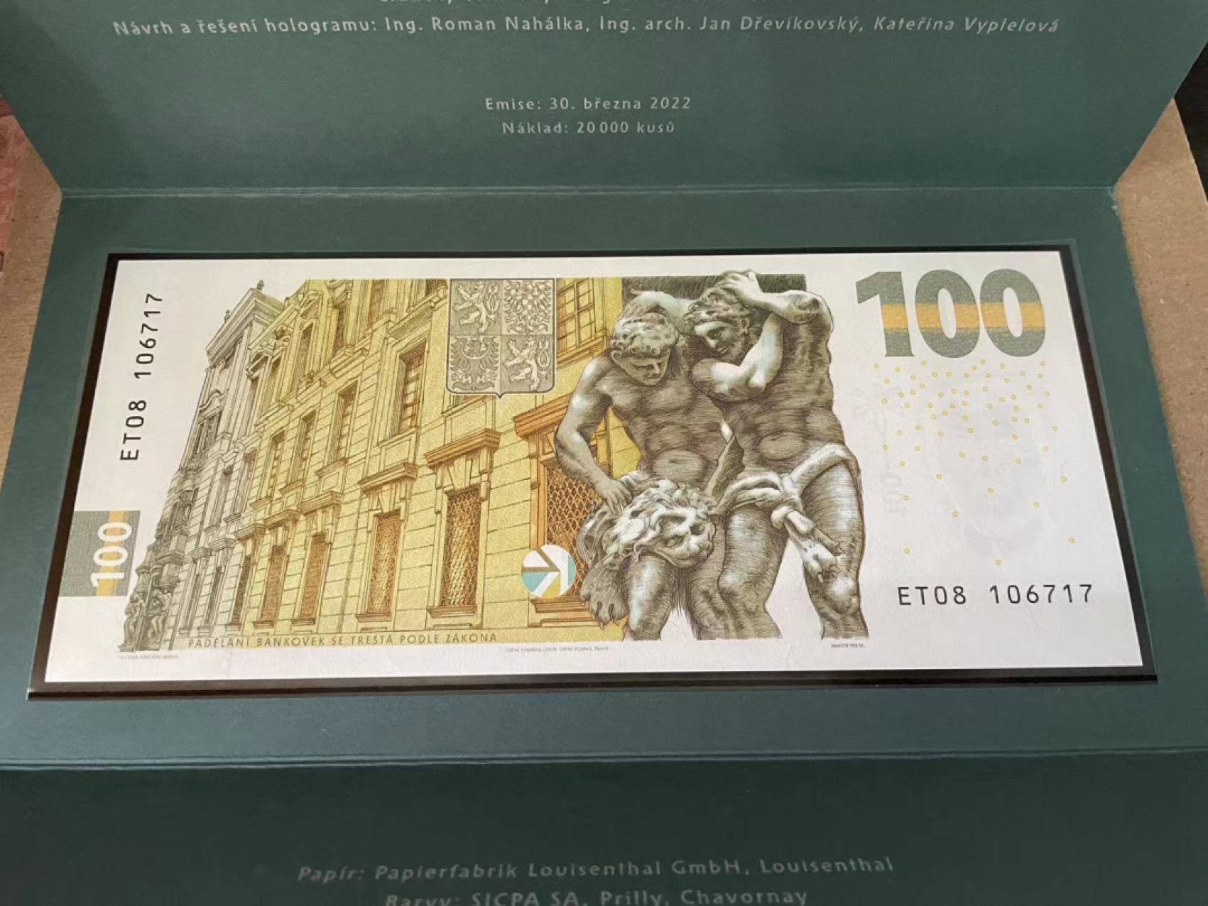 【Blue Auction】✨世界纸币精拍第212期  【原装带册 106717】捷克 2022年100克朗 纪念钞 精美 全新UNC