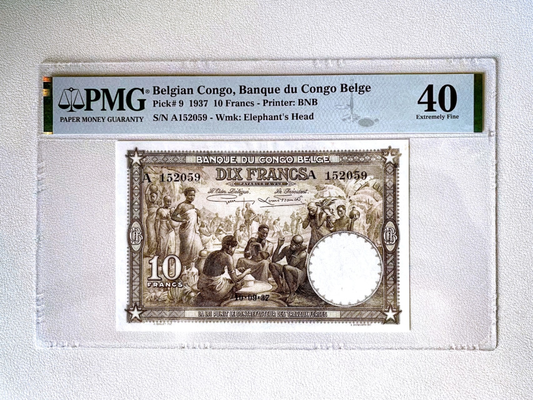 【Blue Auction】✨世界纸币精拍第212期  【珍品 无47】比属刚果 早期p9 1937年10法郎 双面雕刻 实物细节众多 非常精美  羚羊很萌 PMG40 少见品种 之前有一篇文章专门介绍这张