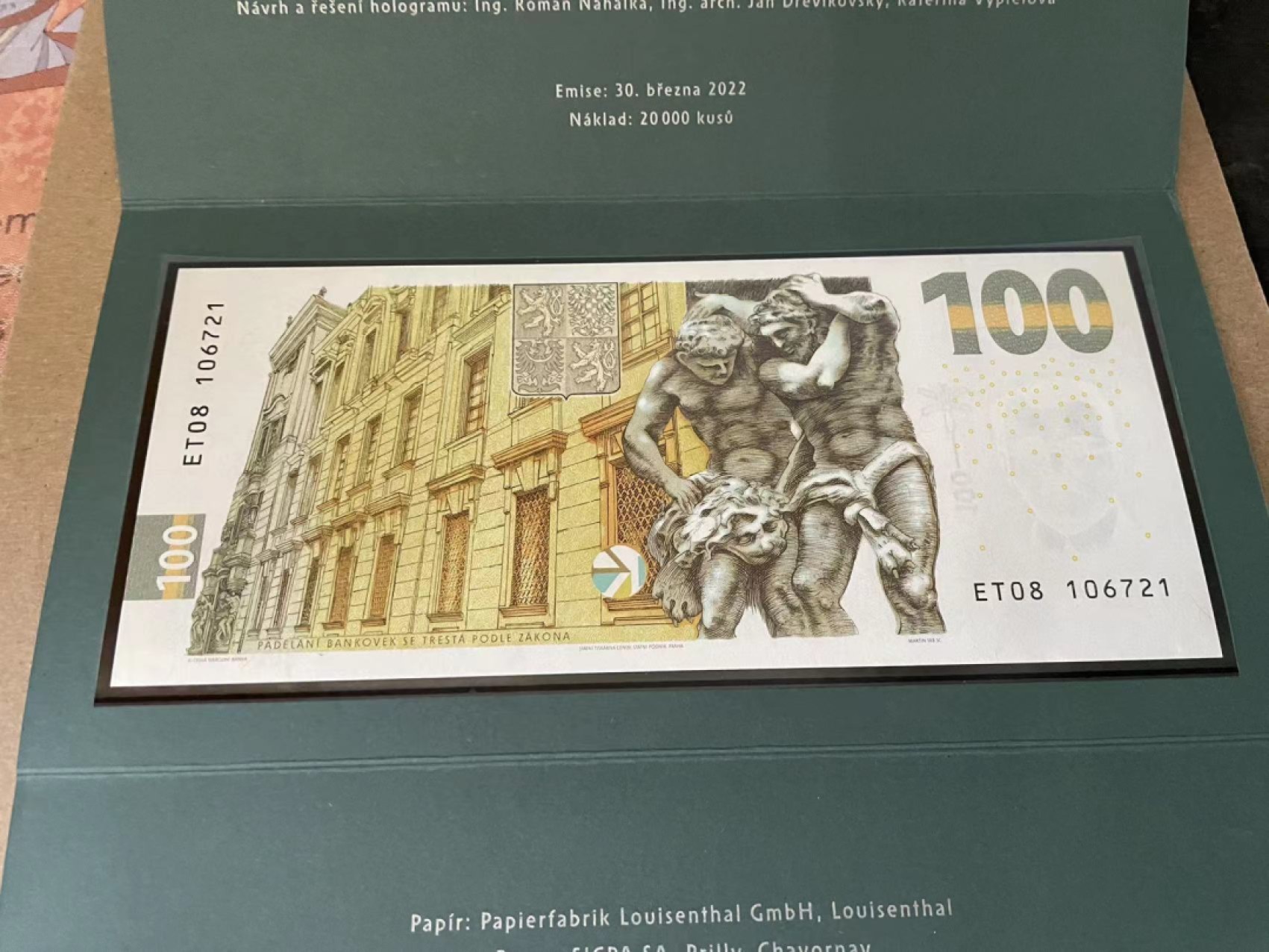 【Blue Auction】✨世界纸币精拍第212期  【原装带册 106721】捷克 2022年100克朗 纪念钞 精美 全新UNC