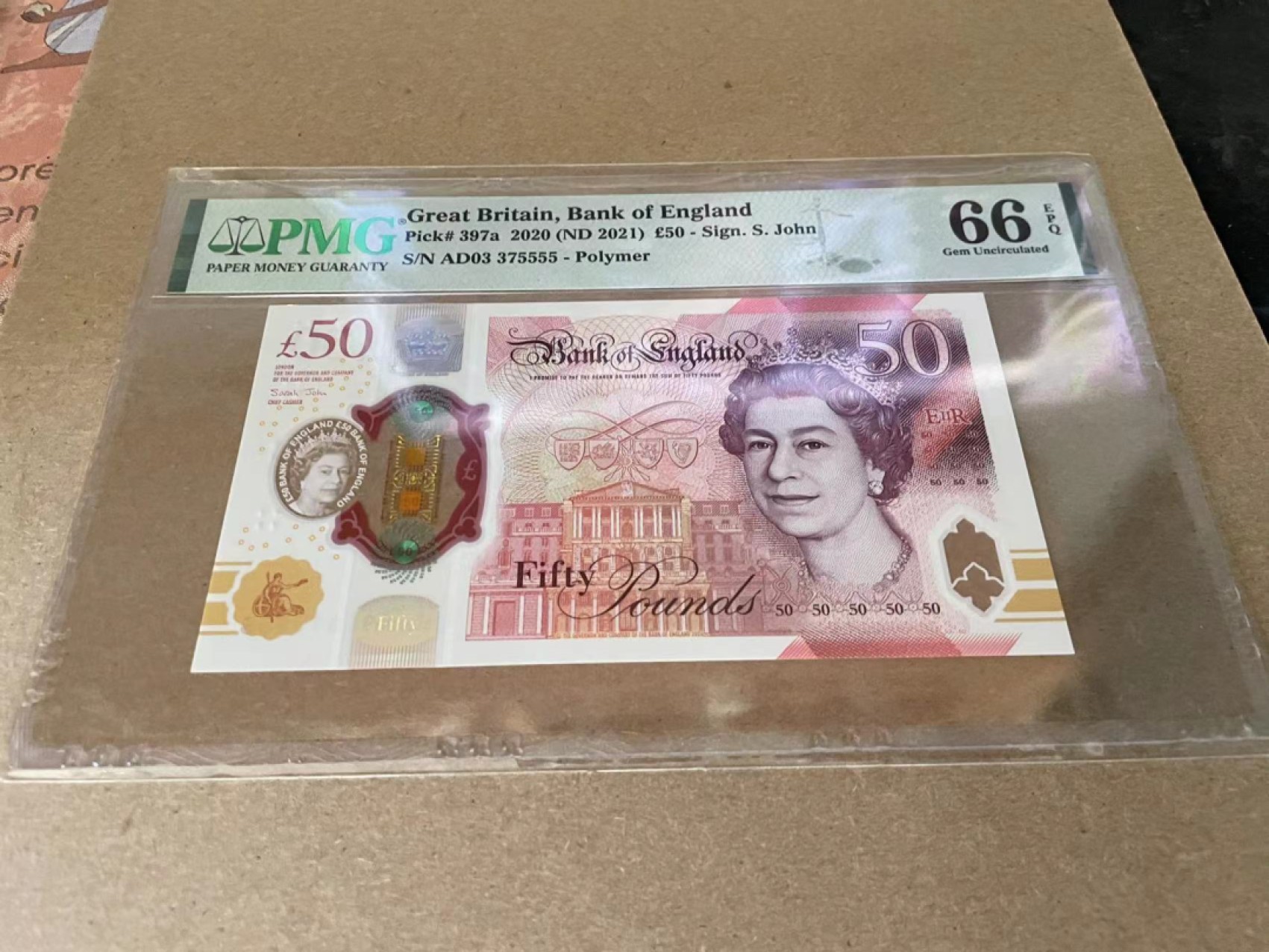 【Blue Auction】✨世界纸币精拍第212期  【5555狮子号】英国 2021年50镑 PMG66EPQ