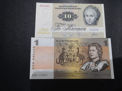 《外钞收藏家》第一百九十四期 - 丹麦10克朗+澳大利亚1元 两张一起 全新UNC
