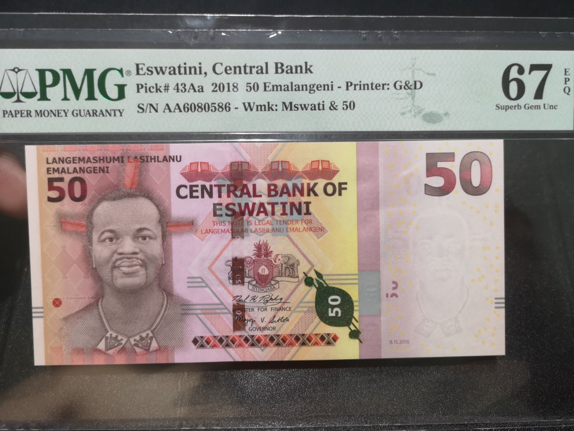 《外钞收藏家》第一百九十四期 2018年斯威士兰50 AA冠无47 PMG67