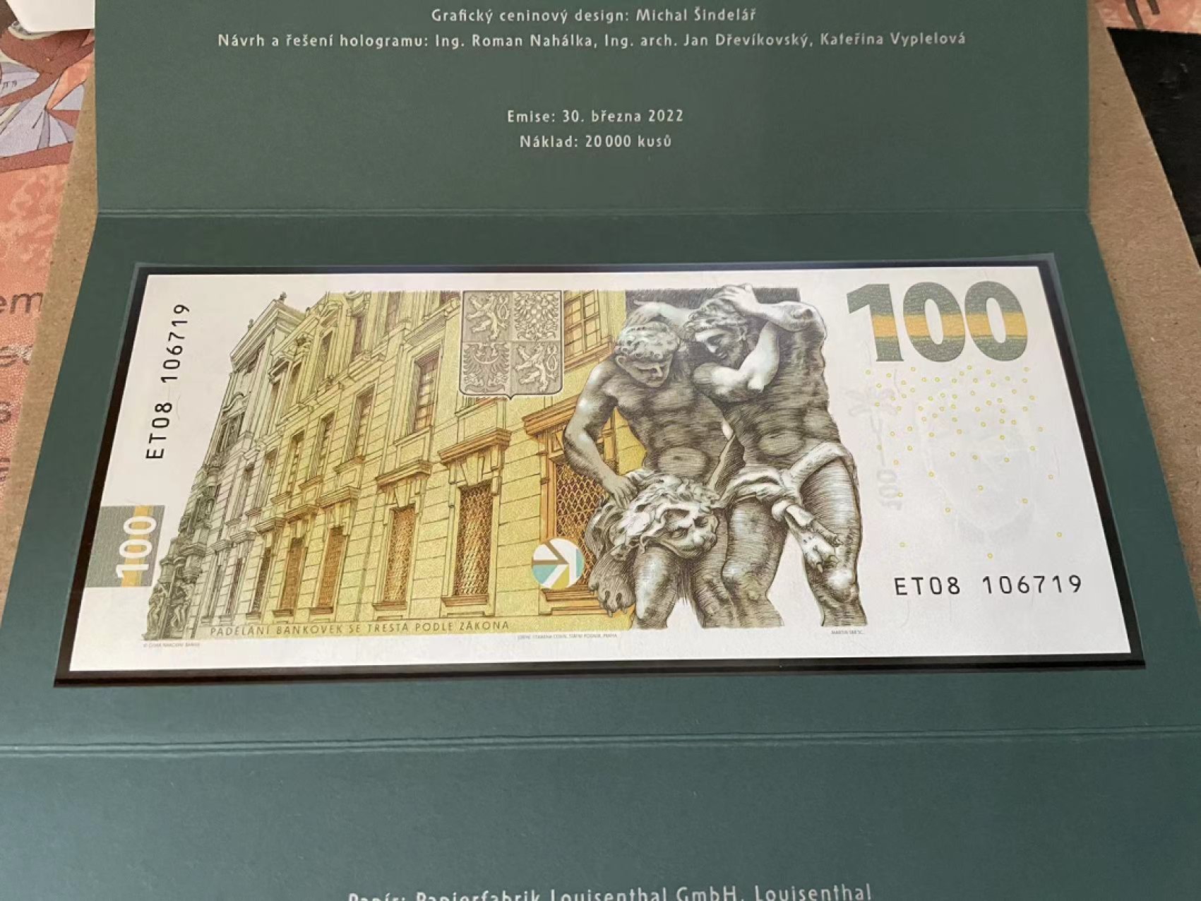 【Blue Auction】✨世界纸币精拍第212期  【原装带册 106719】捷克 2022年100克朗 纪念钞 精美 全新UNC