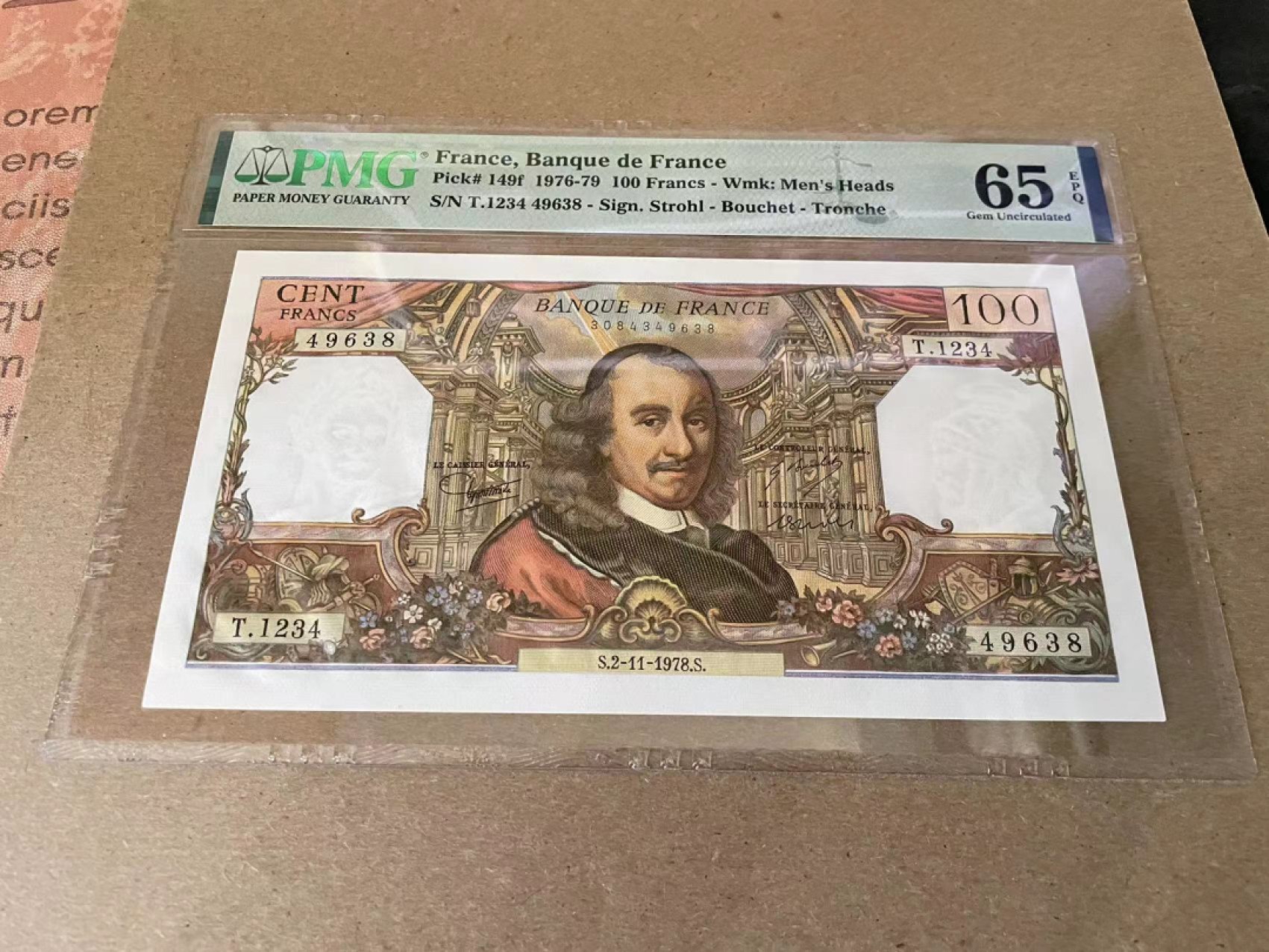 【Blue Auction】✨世界纸币精拍第212期  法国 1976-79年100法郎 高乃伊 PMG65EPQ 