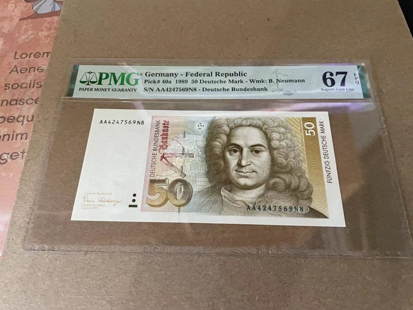 【Blue Auction】✨世界纸币精拍第212期  【AA冠初版】德国 1989年50马克 PMG67EPQ高分