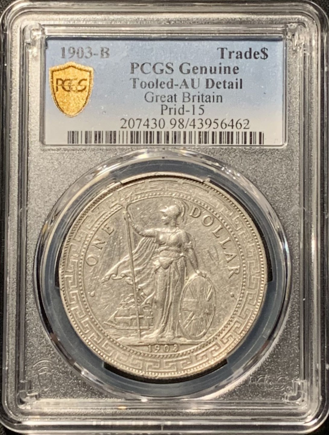 紫瑗钱币——第244期拍卖 英国 1903年 B版 贸易银元 站洋 1元 银币 PCGS AU Detail