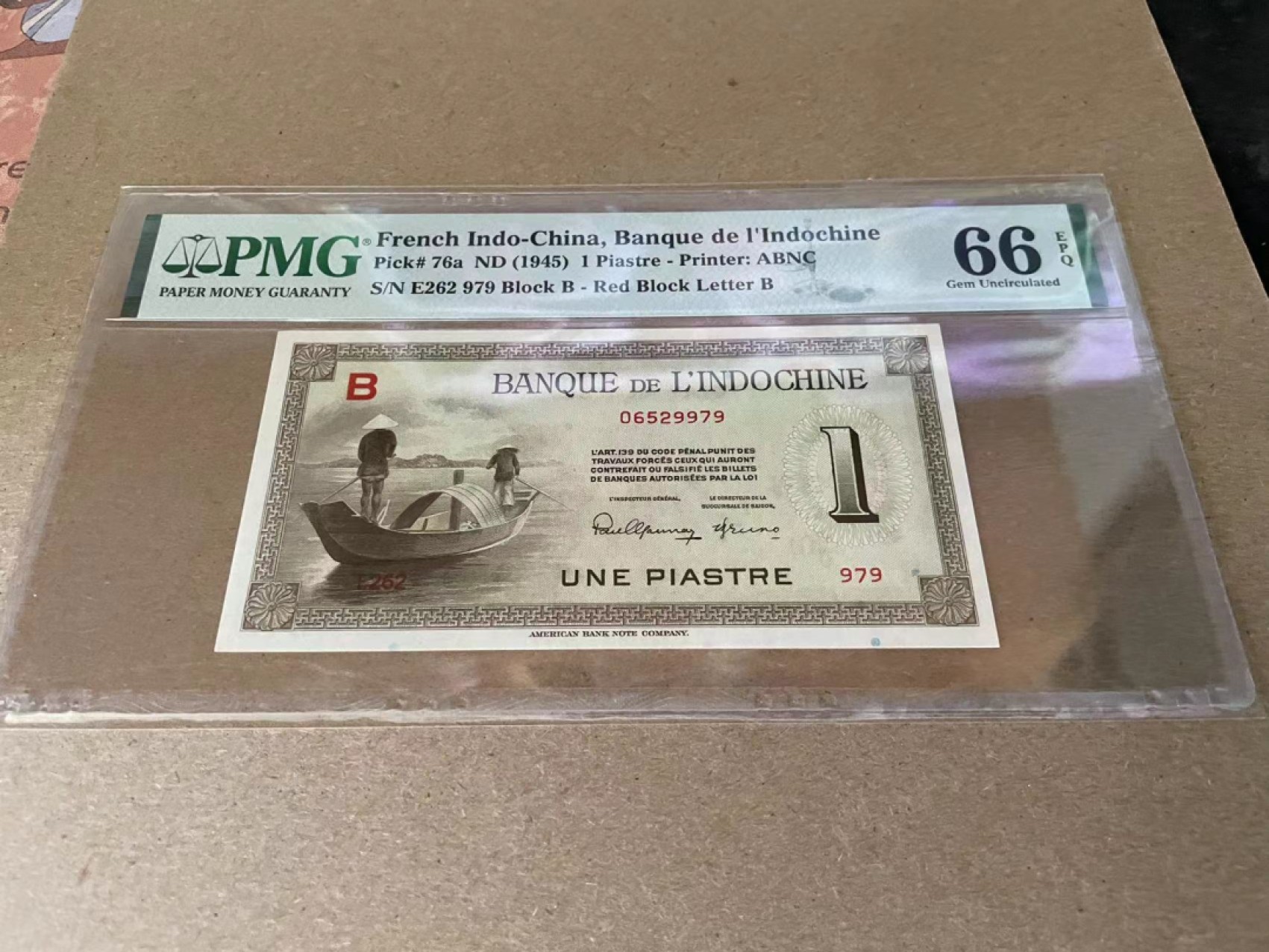 【Blue Auction】✨世界纸币精拍第212期  法属印支 1945年1皮 PMG66EPQ 