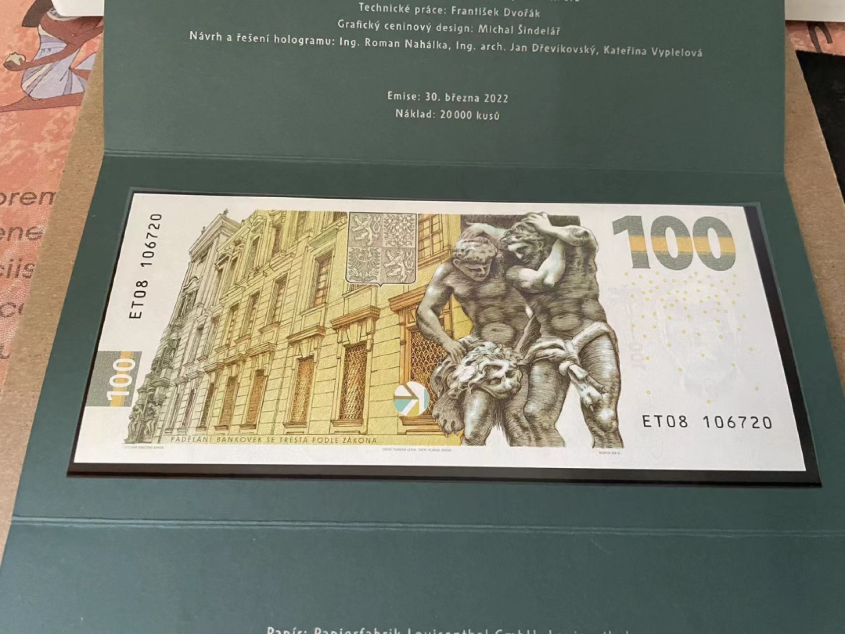 【Blue Auction】✨世界纸币精拍第212期  【原装带册 106720】捷克 2022年100克朗 纪念钞 精美 全新UNC