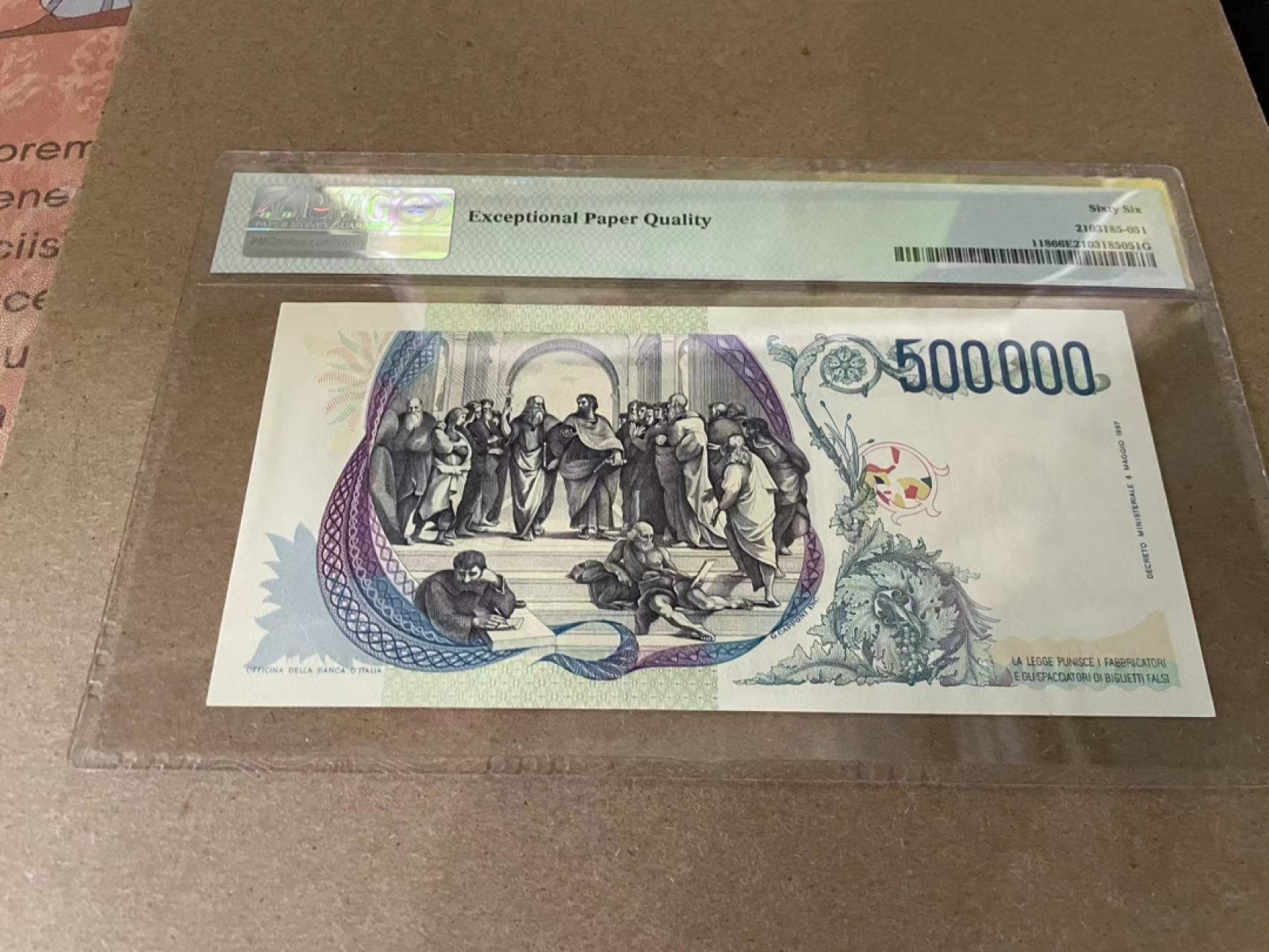 【Blue Auction】✨世界纸币精拍第212期  【9999狮子号罕见】意大利 1997年50万里拉 PMG66EPQ 拉斐尔