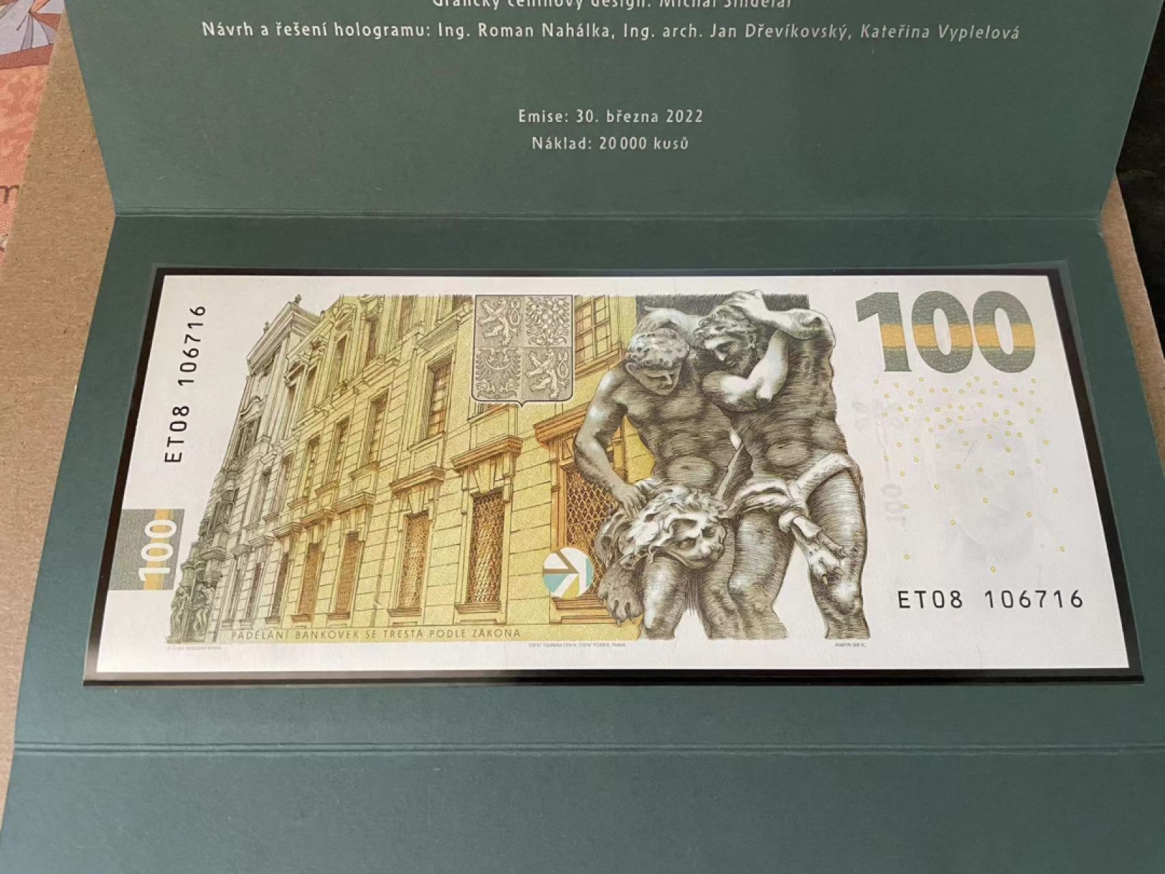 【Blue Auction】✨世界纸币精拍第212期  【原装带册 106716】捷克 2022年100克朗 纪念钞 精美 全新UNC