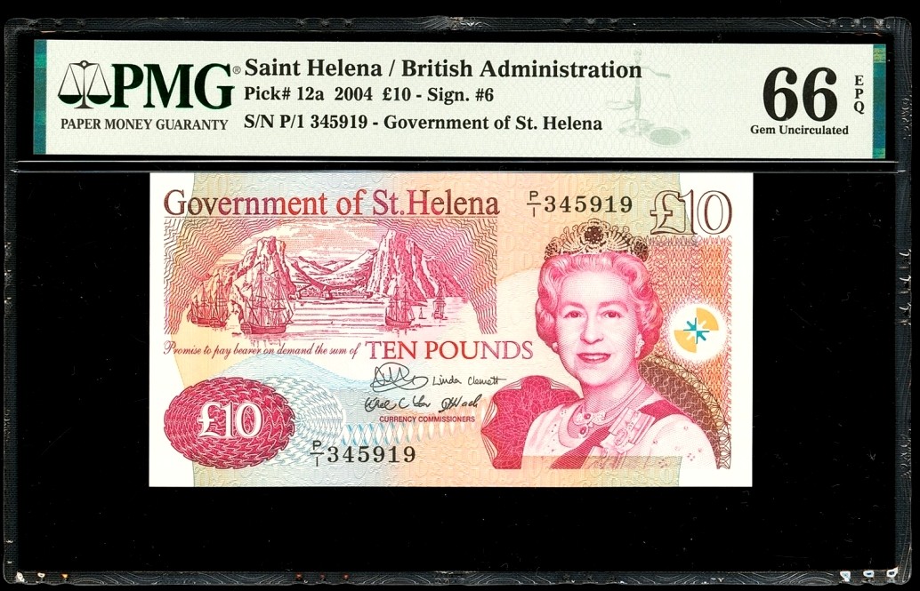 【Blue Auction】✨世界纸币精拍第212期  圣赫勒拿 2004年10镑 p12a PMG66EPQ 女王纸币